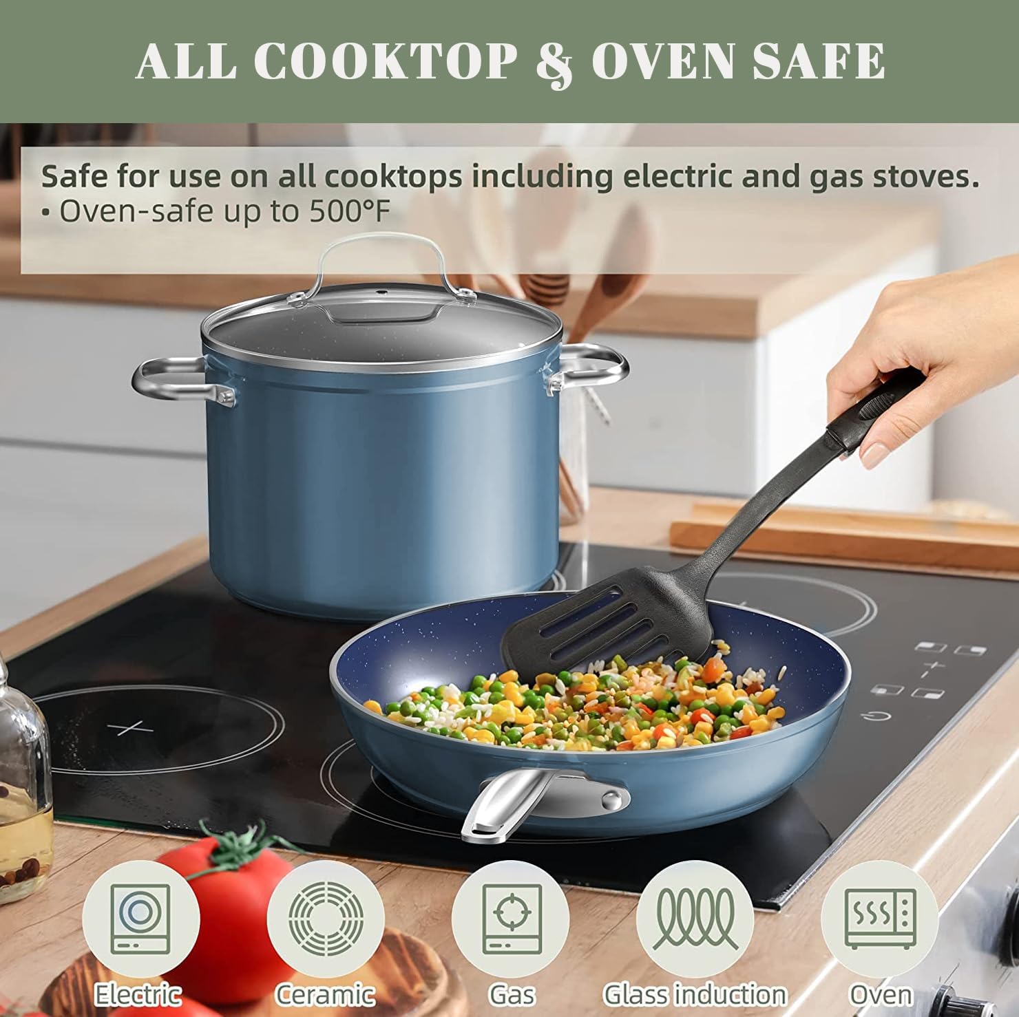 Nuwave 7pc Cookware Set Healthy Duralon Blue Ceramic Nonstick Coated