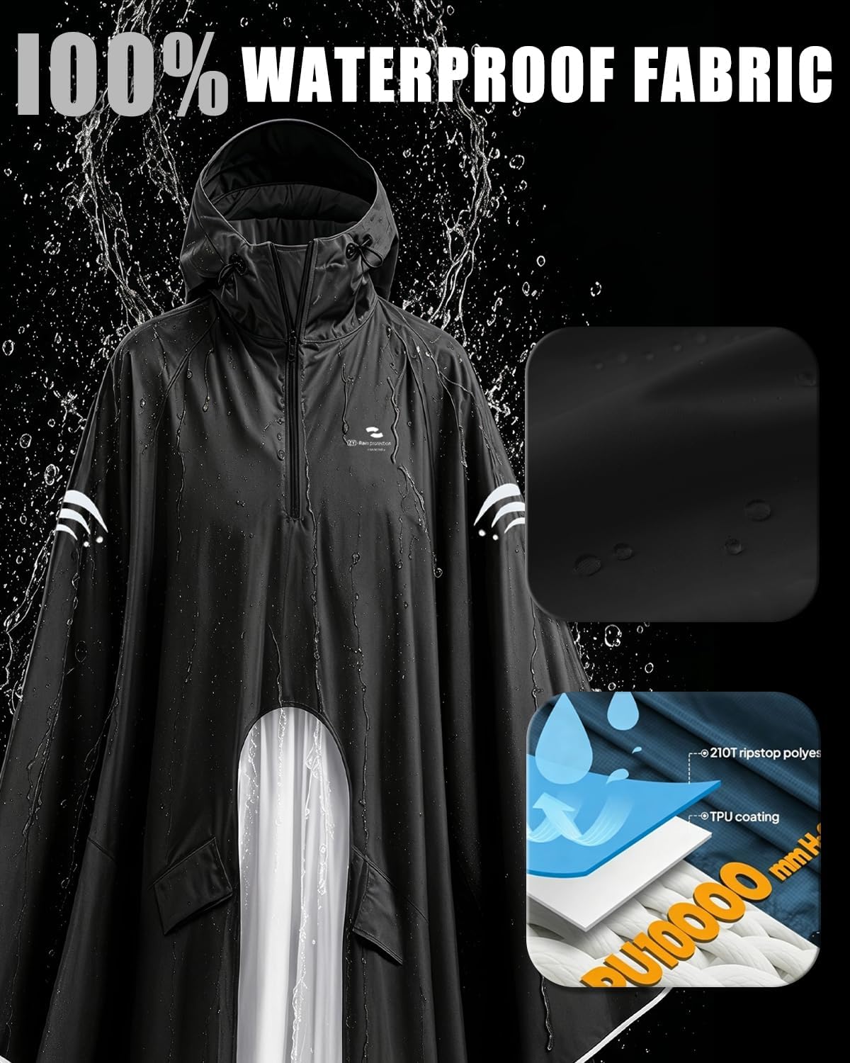 Rain Poncho Waterproof Full Body Long Hooded with Double-Face Visor Mask, Packable Raincoat for Cycling, Hiking