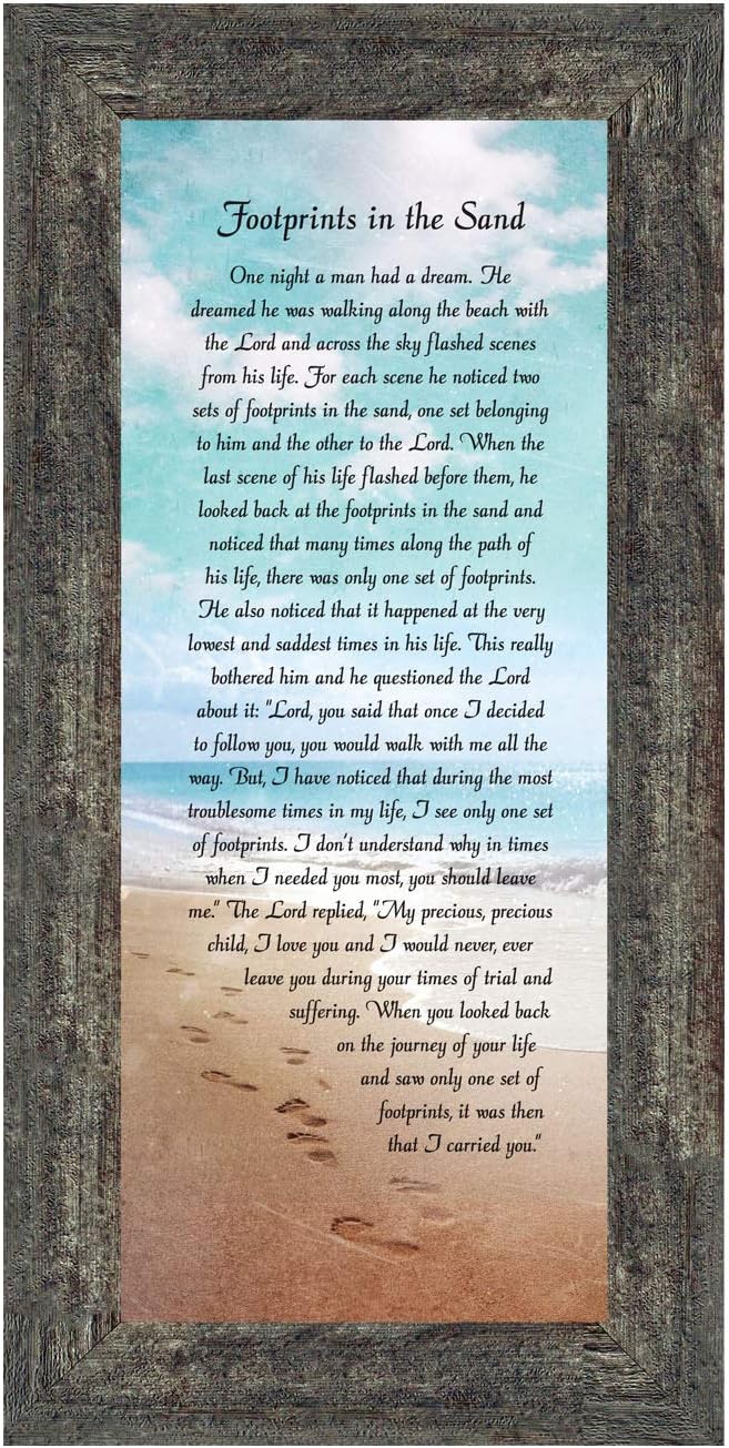 Footprints in the Sand Inspirational Wall Art, Beach Decor, Christian Gifts for Women and Men, Christian Wall Decor, Get Well Soon, Encouraging Scripture Wall Art, Framed Sympathy Gift 7349BW