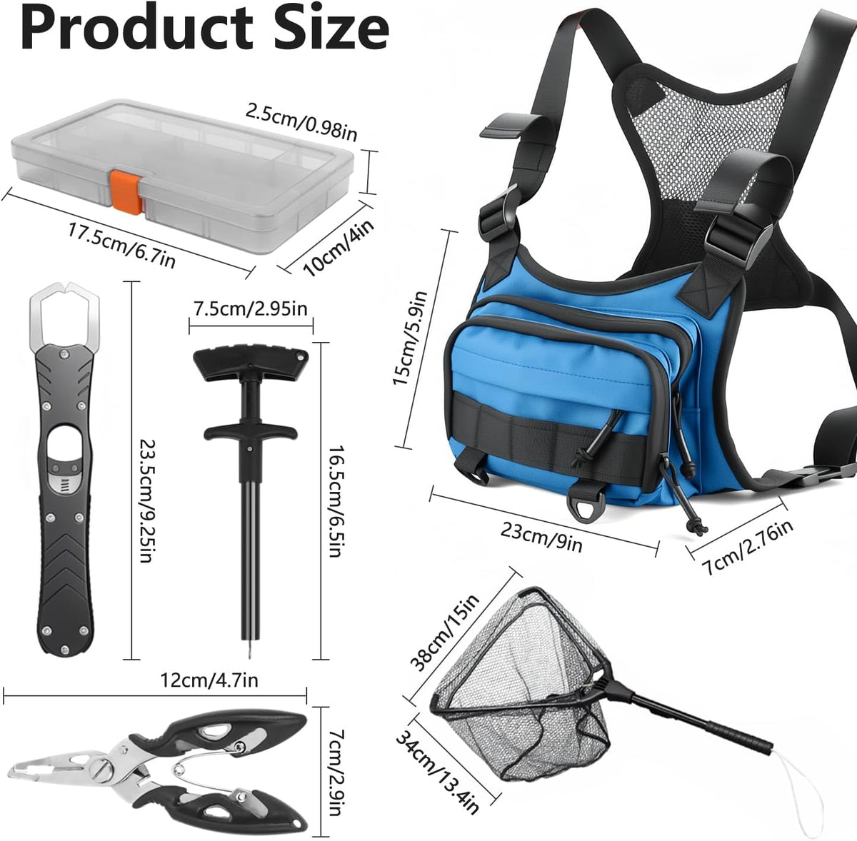 All in One Fishing Chest Pack Tackle Bag with Tackle Box, Fishing Lures Kit
