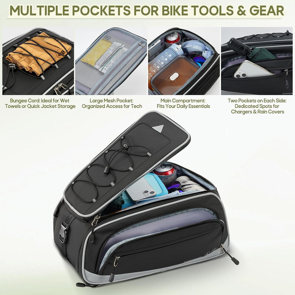 RAINSMORE Bike Bags for Bicycle Rear Rack 15L-23L Expandable Bike Trunk Bag
