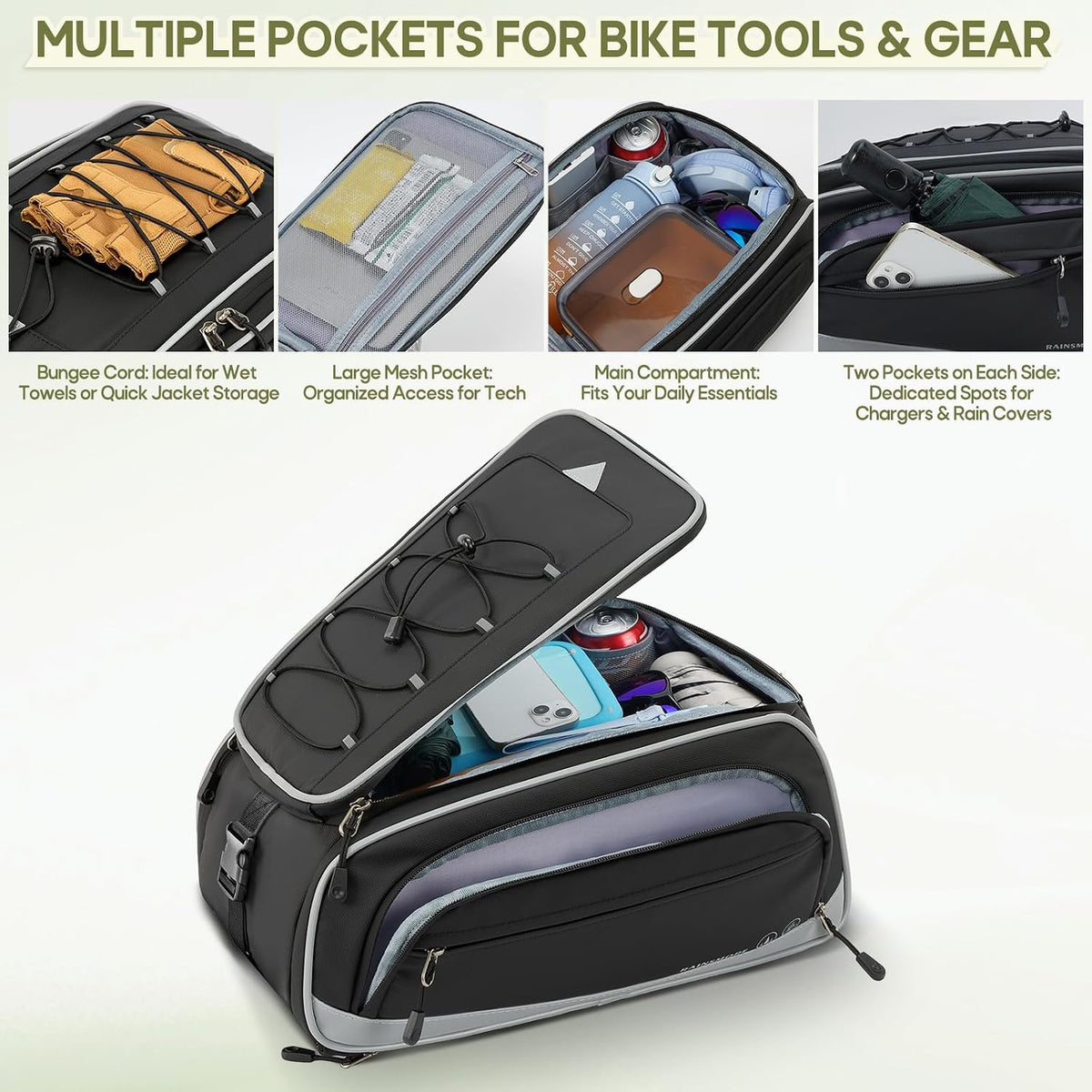 RAINSMORE Bike Bags for Bicycle Rear Rack 15L-23L Expandable Bike Trunk Bag