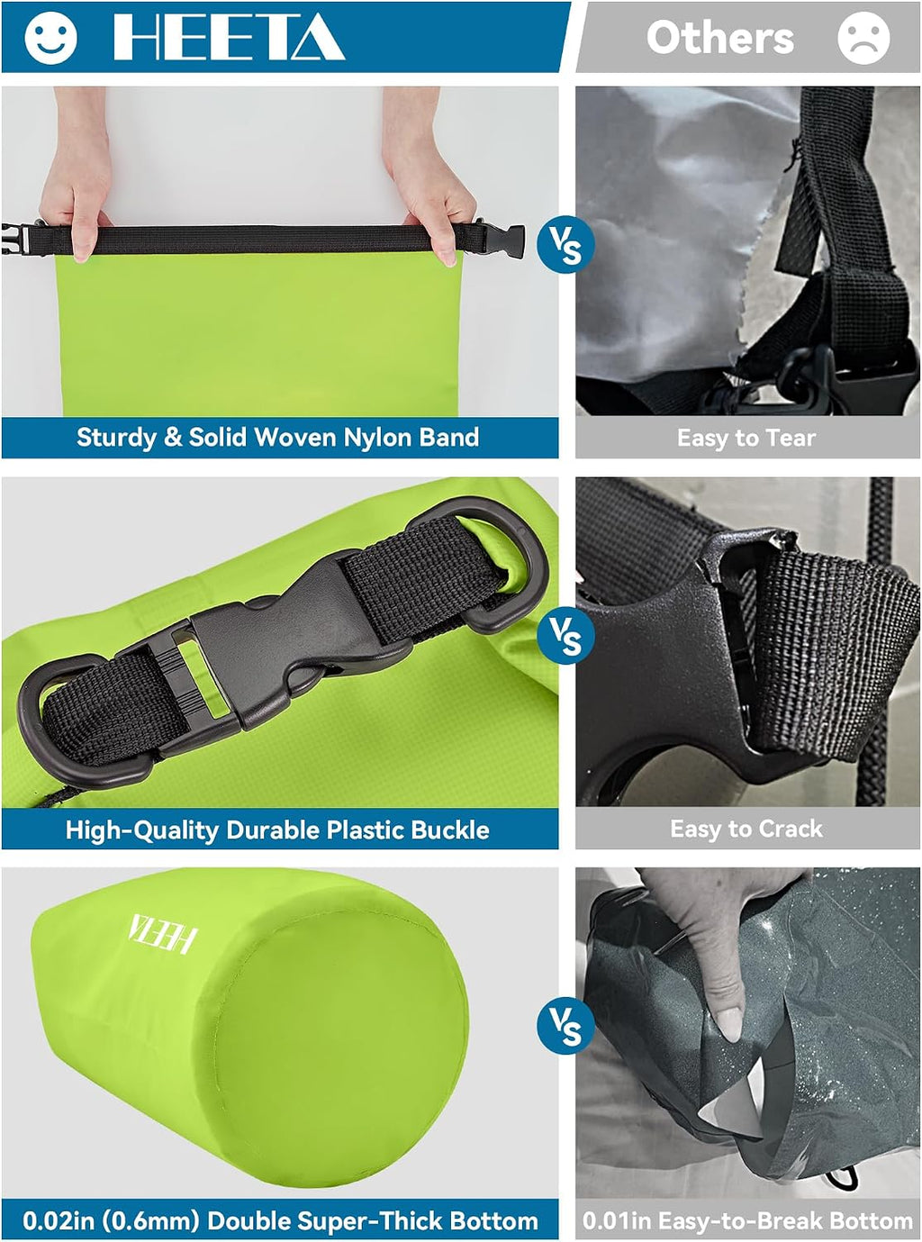 HEETA Waterproof Dry Bag Backpack with Emergency Whistle 5L/10L/20L/30L/40L