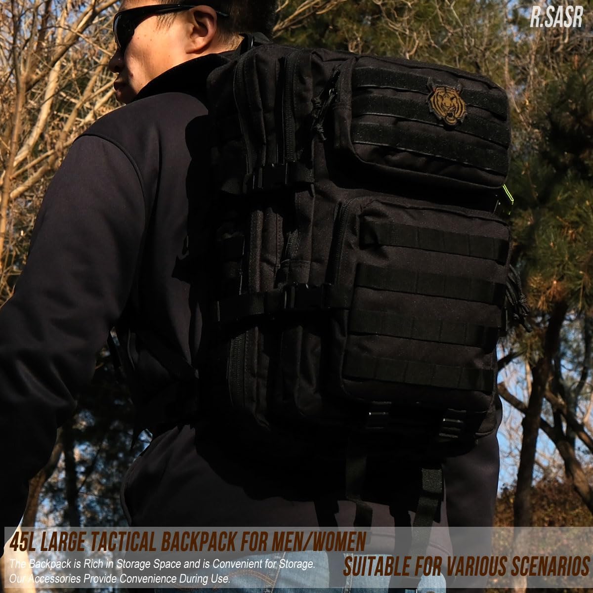 45L Tactical Backpack for Men Women, Military Assault Pack with MOLLE, Large 3 Day Bug Out Bag for Hiking Camping