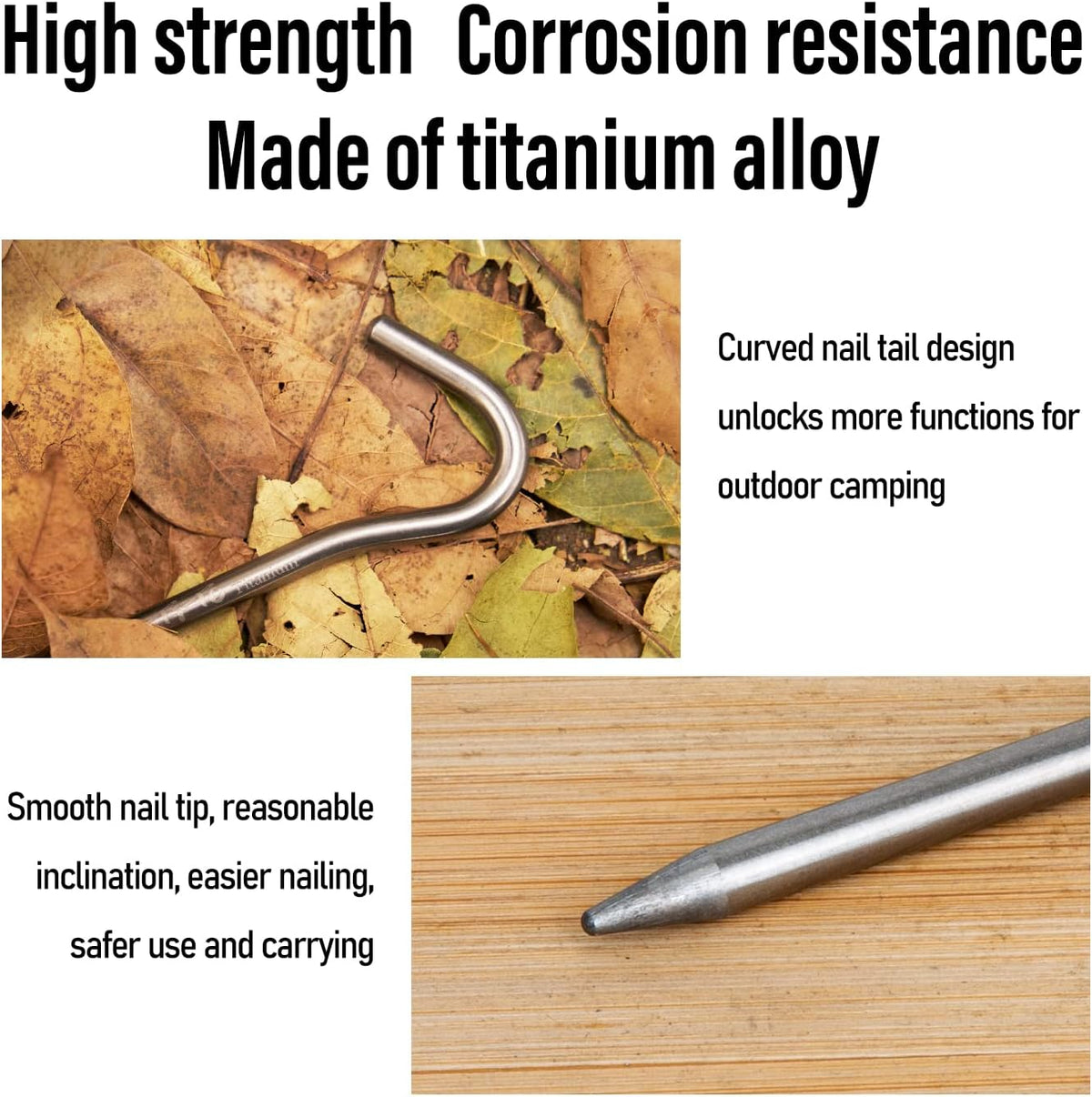 TITO Titanium Shepherd's Hook Tent Stakes Tent pegs Nail pegs Dia 3.0mm and Length 165mm only 6.1G.(Pack of 6) (Silver)