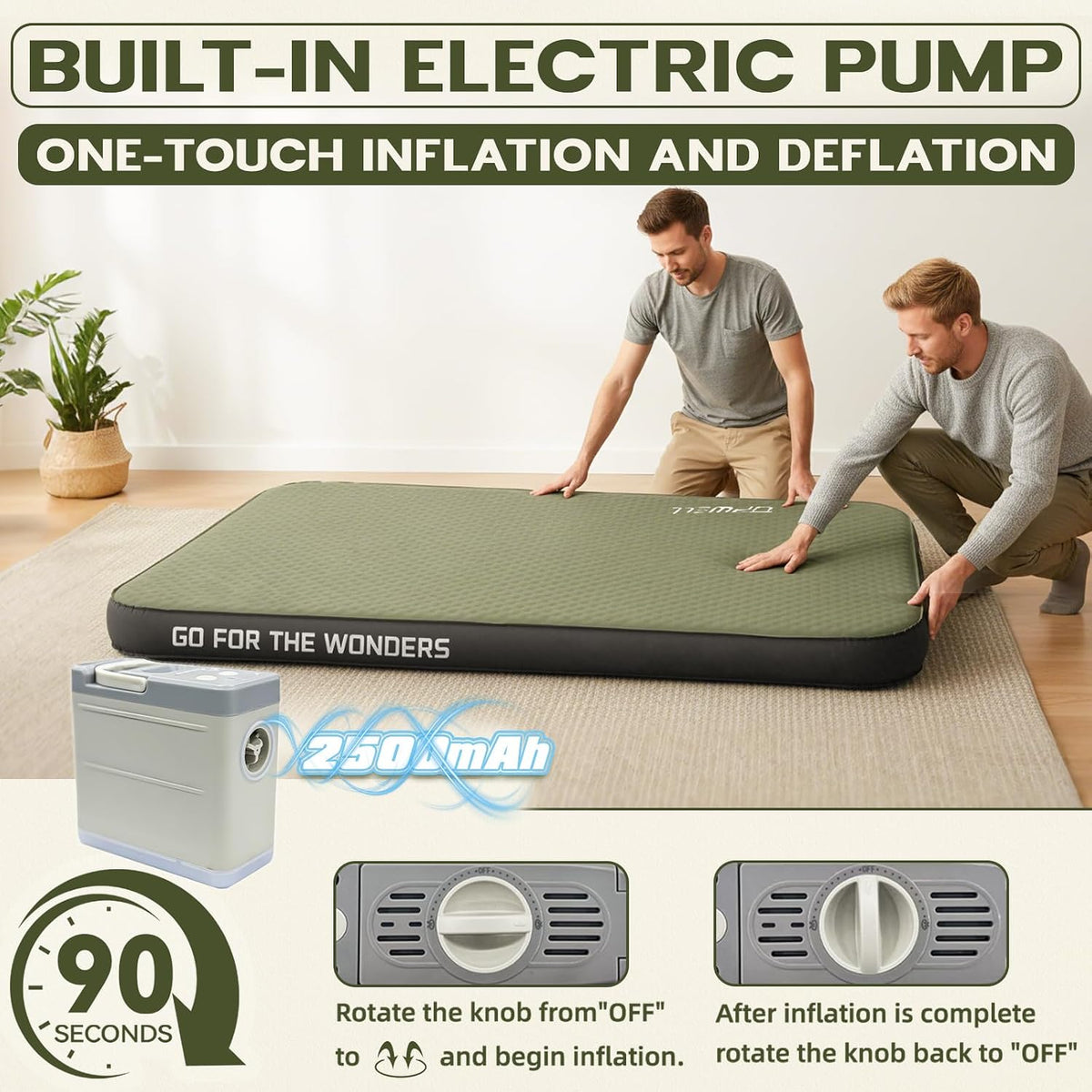UPWELL Self Inflating Sleeping Pad 4.5" Thickness Camping Mattress with Solid Foam Double Sleeping Mat Portable Fast Inflation for Outdoor Mat Portable Roll Up，with air Pump