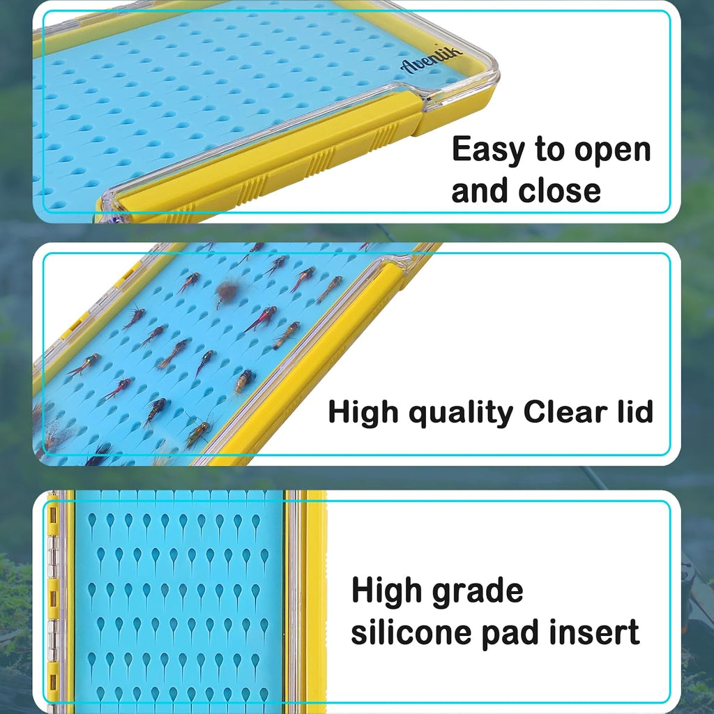 Aventik Silicone Fly Boxes Super Slim Waterproof Best Pocket Sizes Fly Fishing Storage 7.36"X4.02"X0.63"/5.39"X3.74" X0.63'' (2PC-G048LT blue silicone:7.36"X4.02"X0.63")