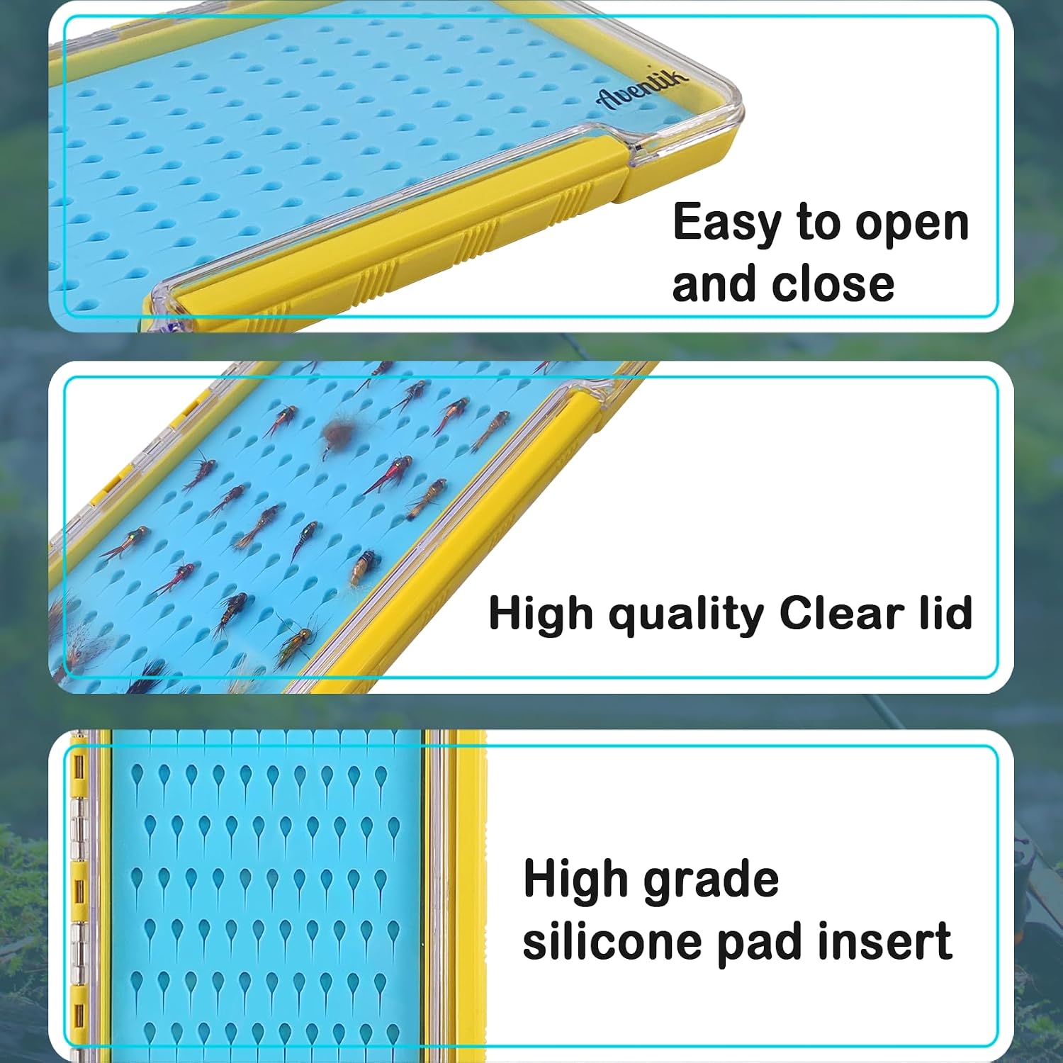 Aventik Silicone Fly Boxes Super Slim Waterproof Best Pocket Sizes Fly Fishing Storage 7.36"X4.02"X0.63"/5.39"X3.74" X0.63'' (2PC-G048LT blue silicone:7.36"X4.02"X0.63")