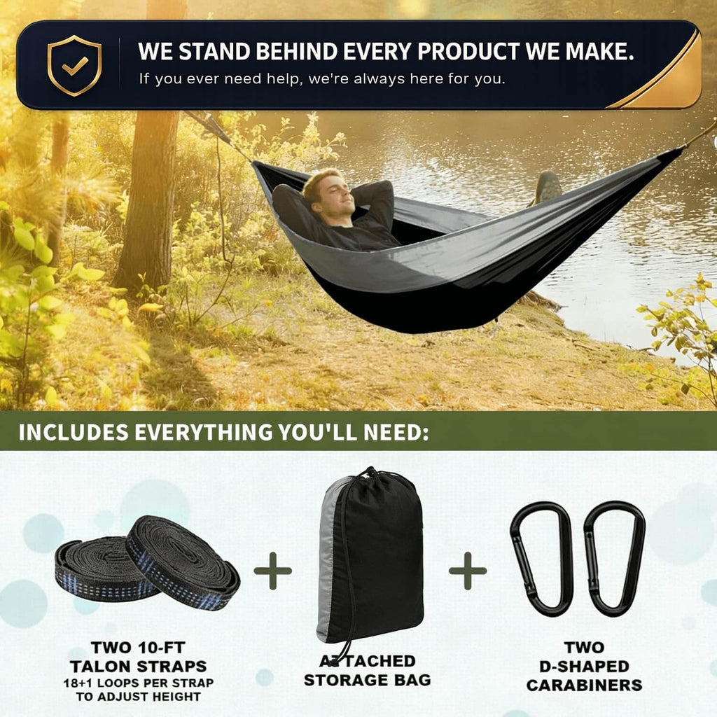 Camping Hammock, Portable Hammocks with Tree Straps & Attached Carry Bag, Camping Essentials Gear, Perfect for Outside Indoor Hiking Beach Backpack Travel