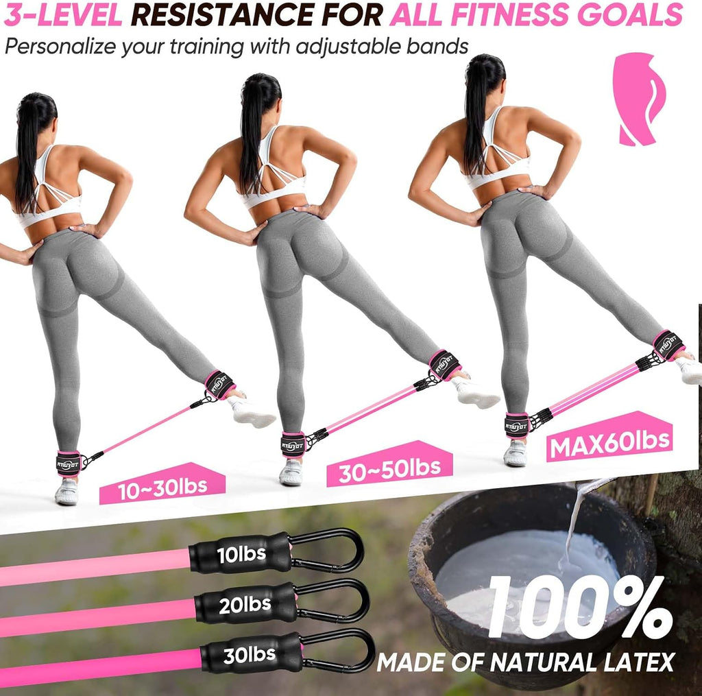 Ankle Resistance Bands with Cuffs, Workout Sets for Women, Resistance Bands for Working Out, Exercise Band for Leg Booty, Home Gym Workout Equipment, Ankle Weights Fitness Band Set