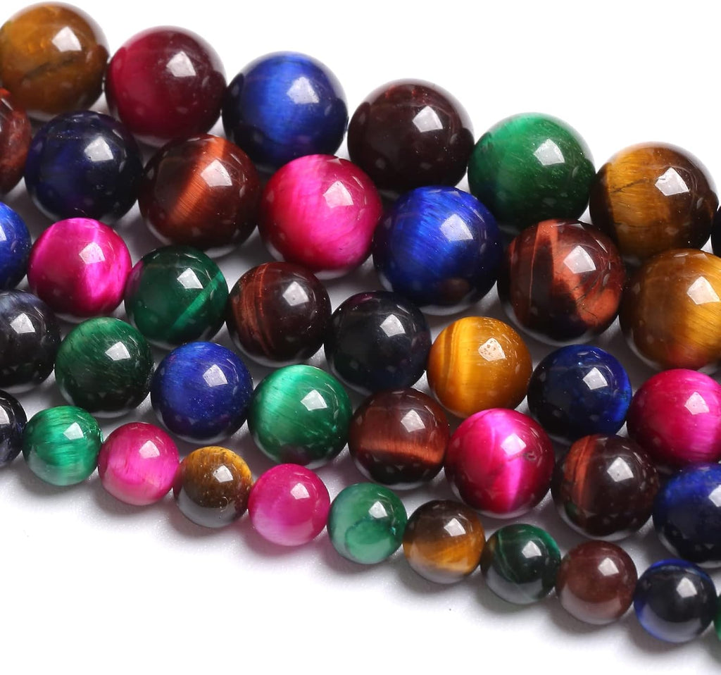 8mm 45PCS Colorful Tiger Eye Natural Stone Beads Crystal Spacer Loose Beads for Jewelry Making DIY Bracelet 1 Strand 15 inches