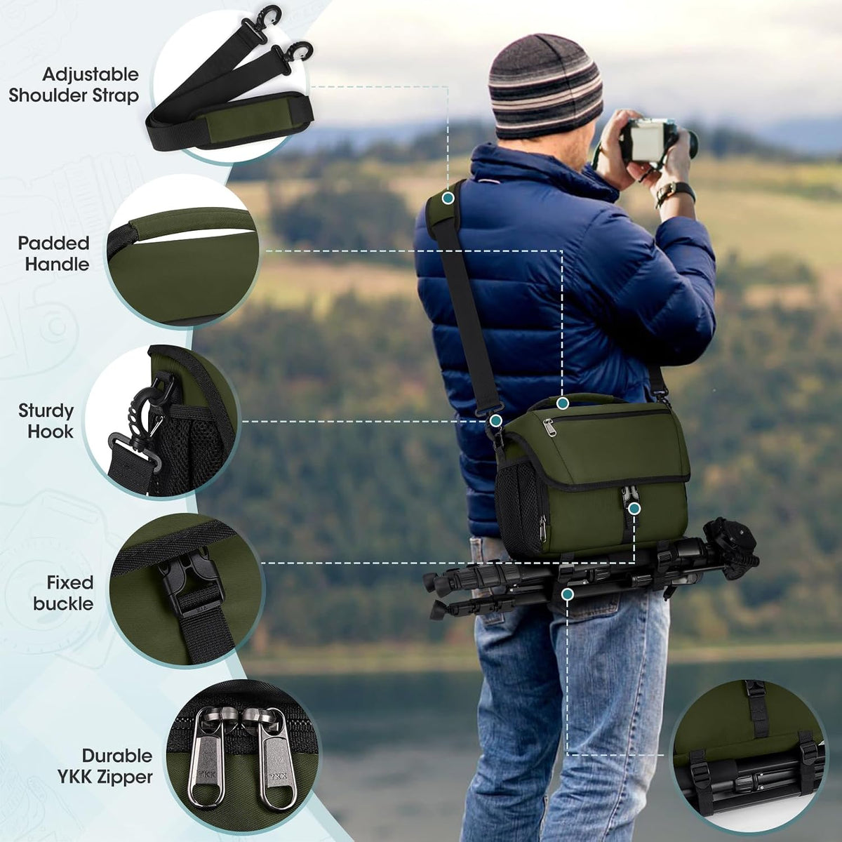 RAINSMORE Camera Bag, DSLR SLR Mirrorless Camera Case for Photographer