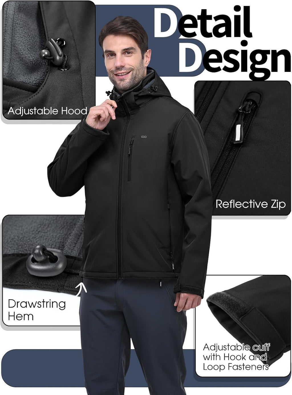 33,000ft Men's Hooded Softshell Jacket Waterproof Fleece Windbreaker Jacket