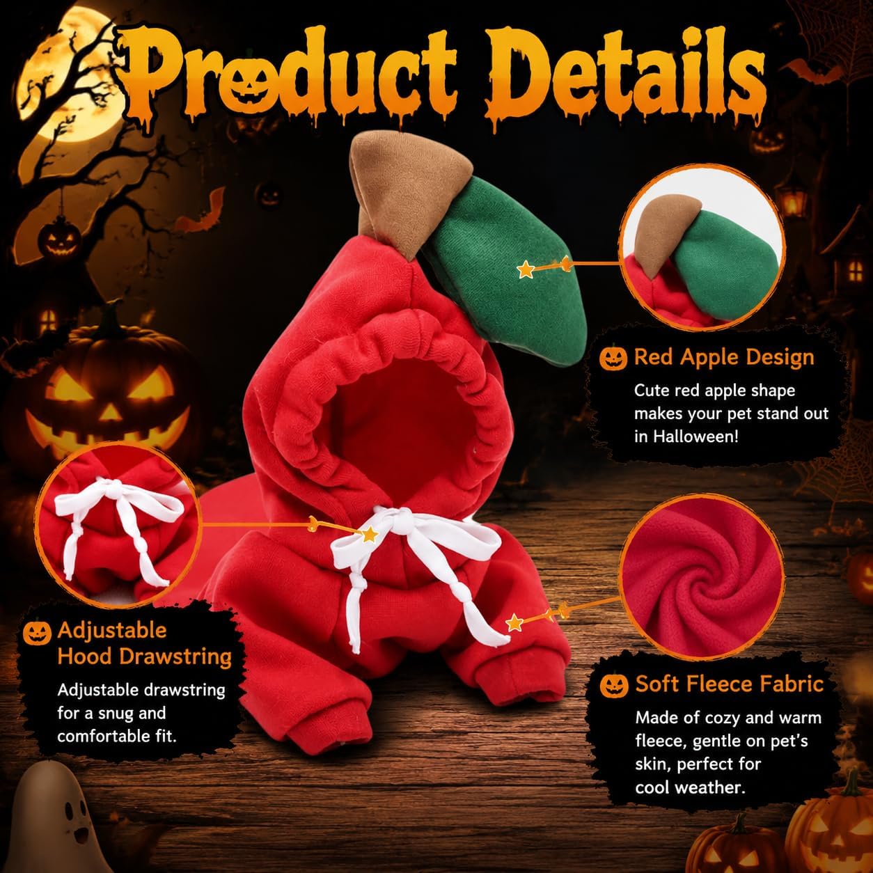 Dog Christmas Halloween Costumes,Dog Hoodies for Small Dogs Cats, Cat Puppy Outfits,Yorkie Chihuahua Pomeranian Clothes (Medium, Red-Apple)