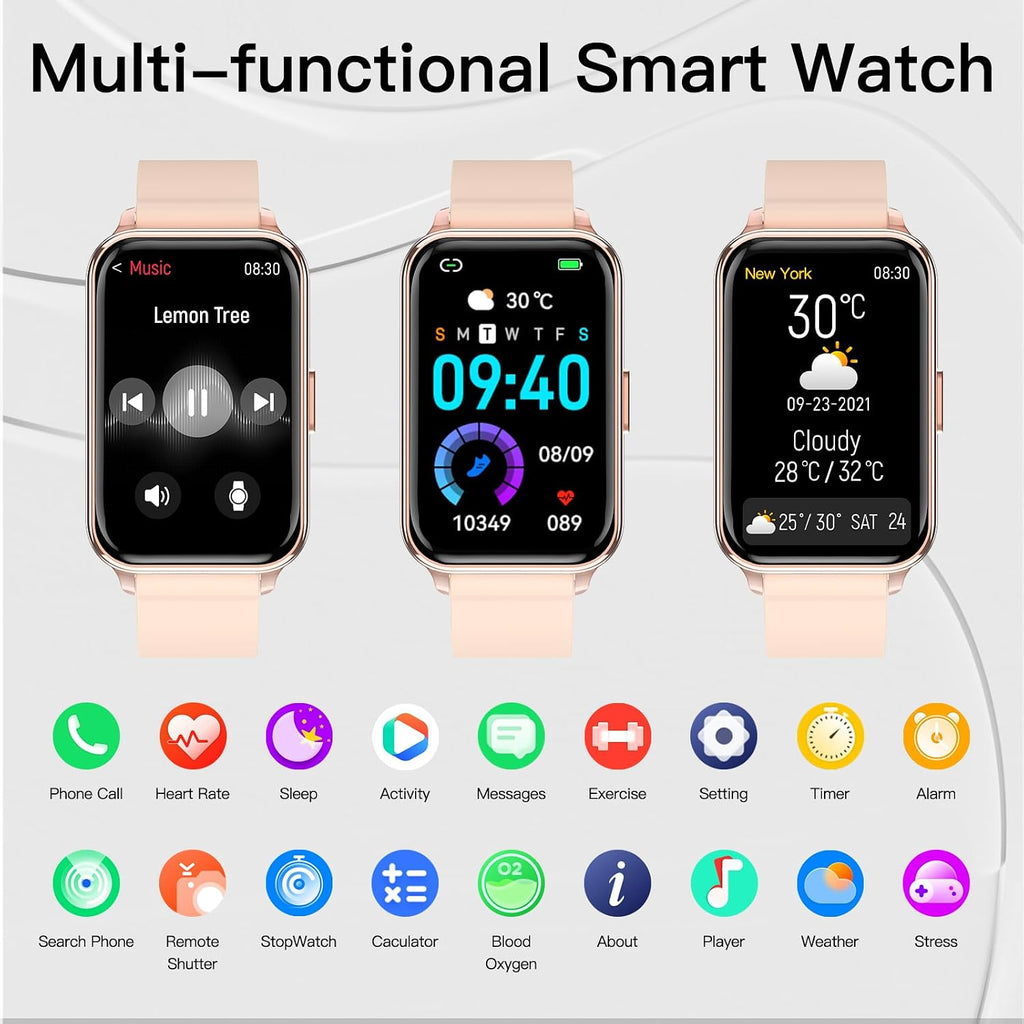 Smart Watch Fitness Tracker Make/Answer calls for Women Men with Heart Rate Blood Oxygen Sleep Monitor Sports Modes Step Calorie Counter IP68 Waterproof for Android Phones iPhone (Rectangle, Pink)