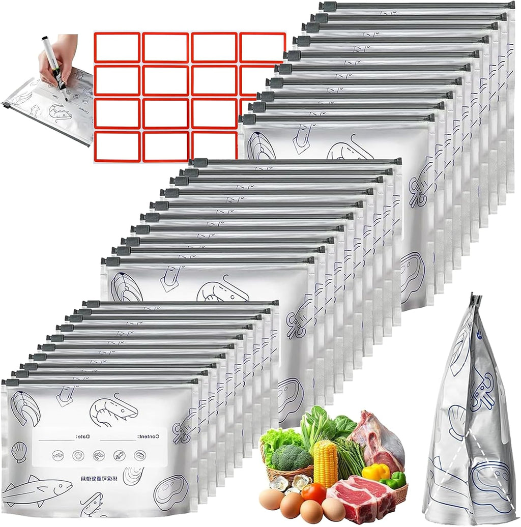 Reusable Aluminum Foil Sealable Storage Bags - Foil Sealable Bags for Food, Vegetables, Fruit, Meat, Snacks, Bread, Seafood Preservation