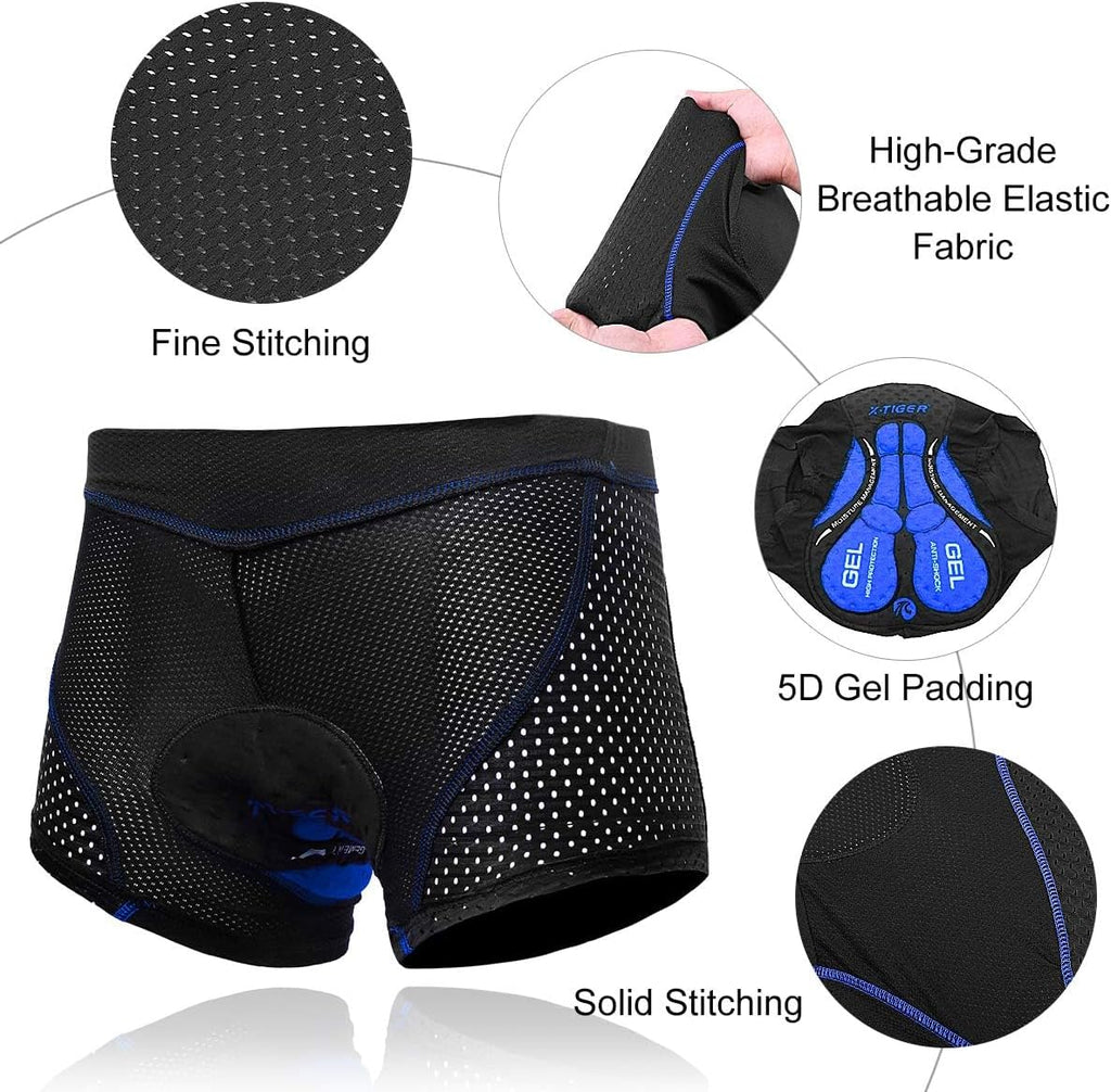 X-TIGER Men's Cycling Underwear Shorts 5D Padded Gel,MTB Biking Shorts Pants with Breathable,Adsorbent Design