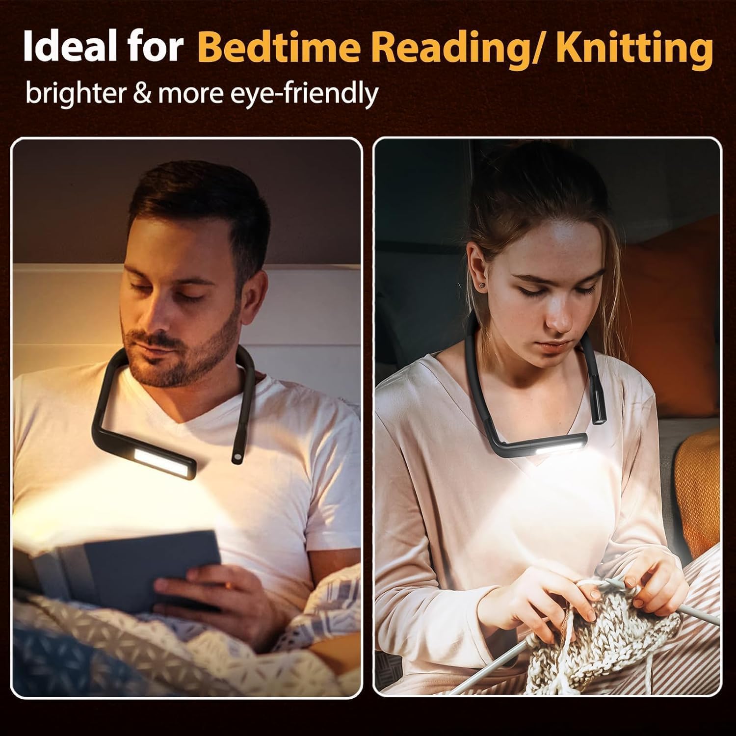Neck Light, Rechargeable Reading Light, 3 Color Stepless Dimming