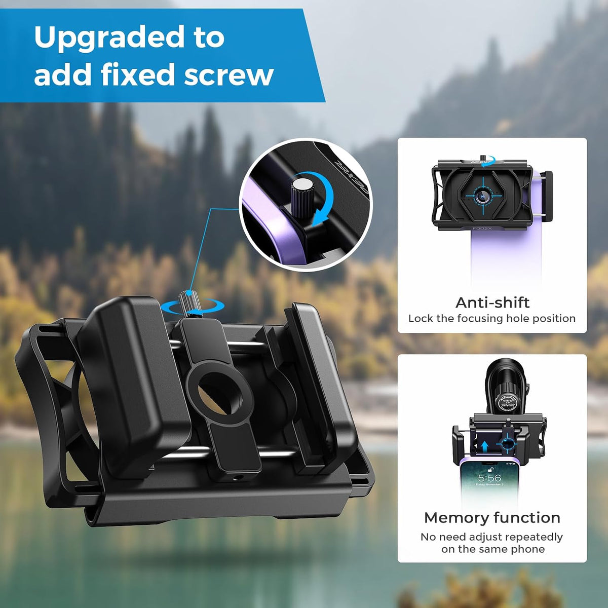 APEXEL 360° Universal Digiscoping Phone Adapter with Bluetooth Remote