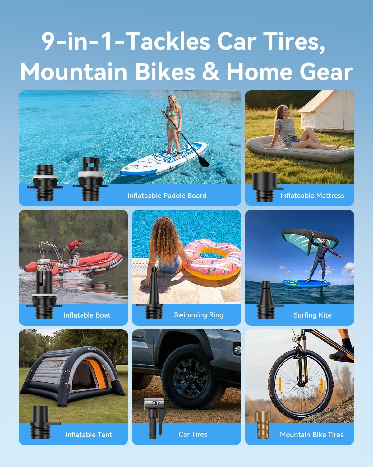 50PSI Paddle Board Electric Pump, Rechargeable SUP Pump 15,600mAh, Intelligent Dual Stage Inflation & Deflation, Auto-Off for Stand Up Paddle Boards, Car Tires, Boats, Surfing Kite, Tent