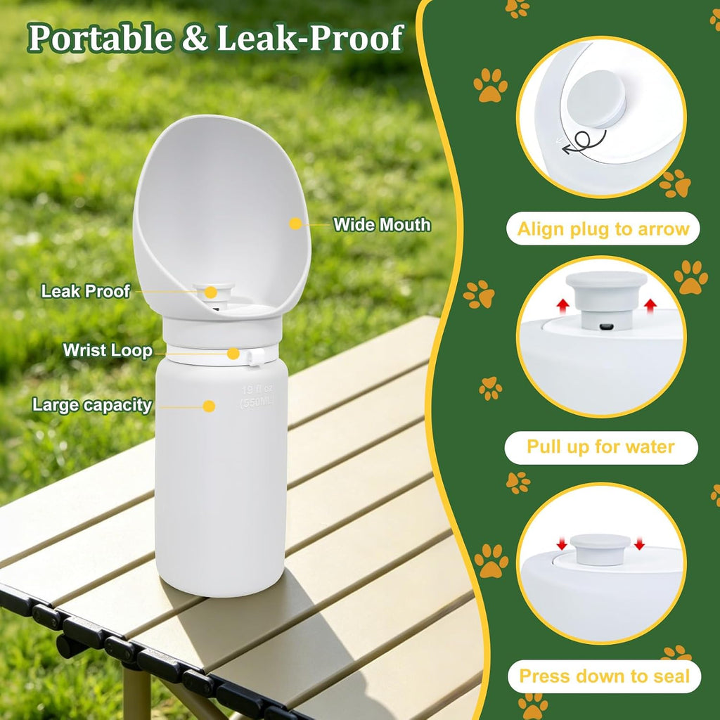 2 in 1 Foldable Dog Water Bottle, Leakproof Portable Pet Dispenser, Grey