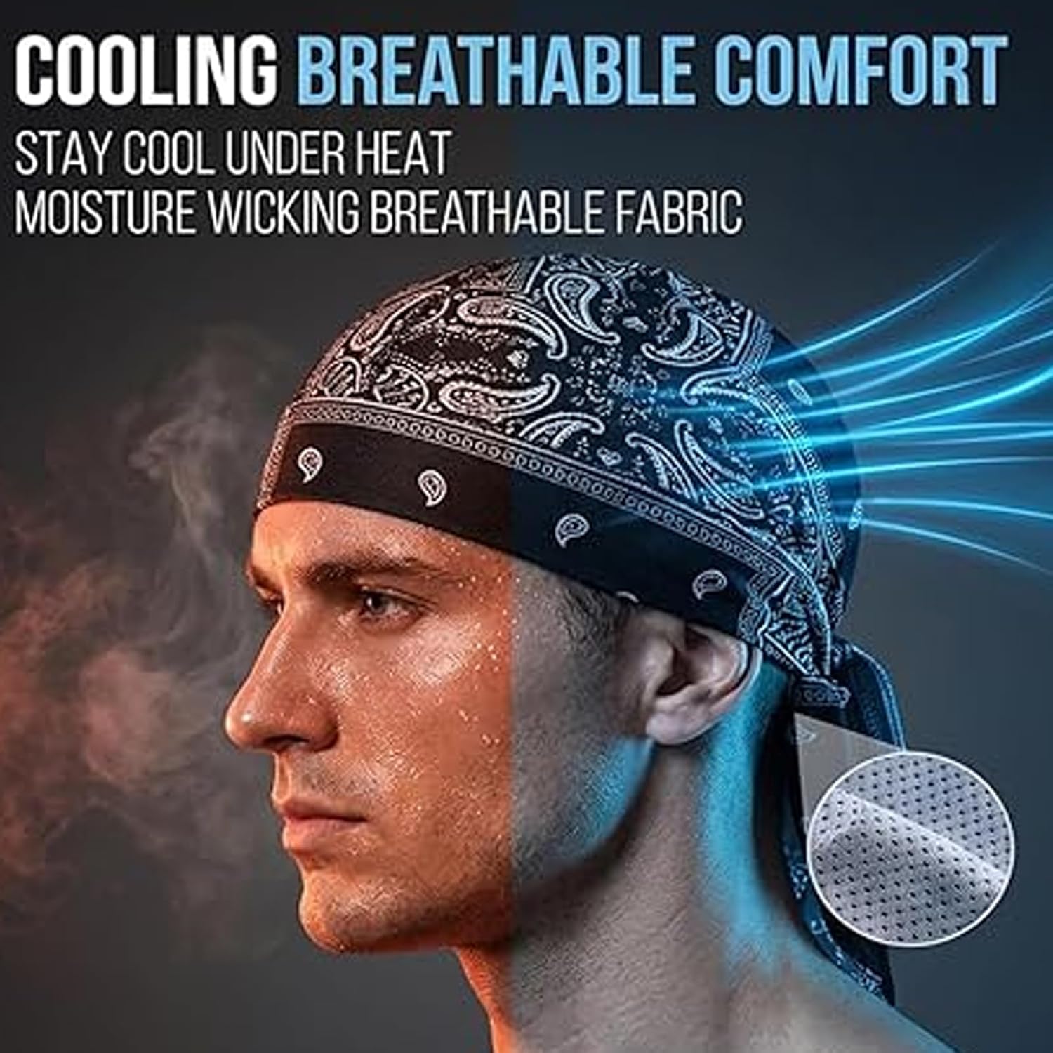 5Pack Bandana Caps for Men, Skull Cap,Elastic Sports Cap with Elastic Fit & Adjustable Straps for Biking Hiking Gym Work Construction and Outdoor Environments Supporting Different Active Lifestyles