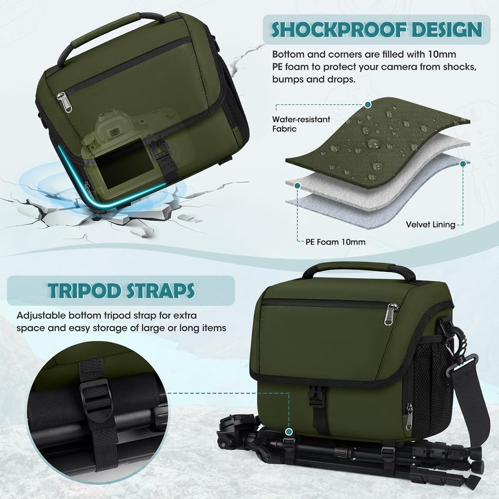 RAINSMORE Camera Bag, DSLR SLR Mirrorless Camera Case for Photographer