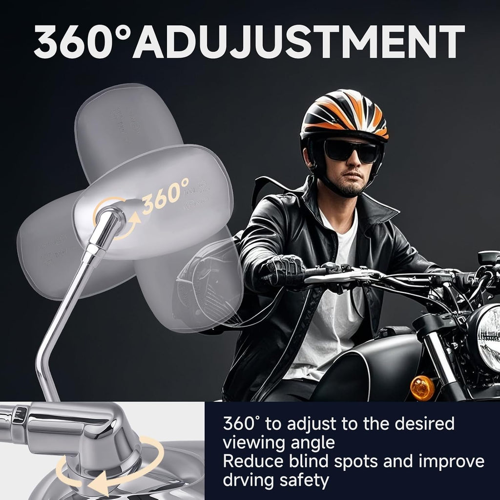 Universal Motorcycle Mirrors - M10 Chrome Oval Handlebar Rearview Mirrors Compatible with Honda Shadow MSX125 Kawasaki Vulcan Z900 Suzuki SV650 Volusia