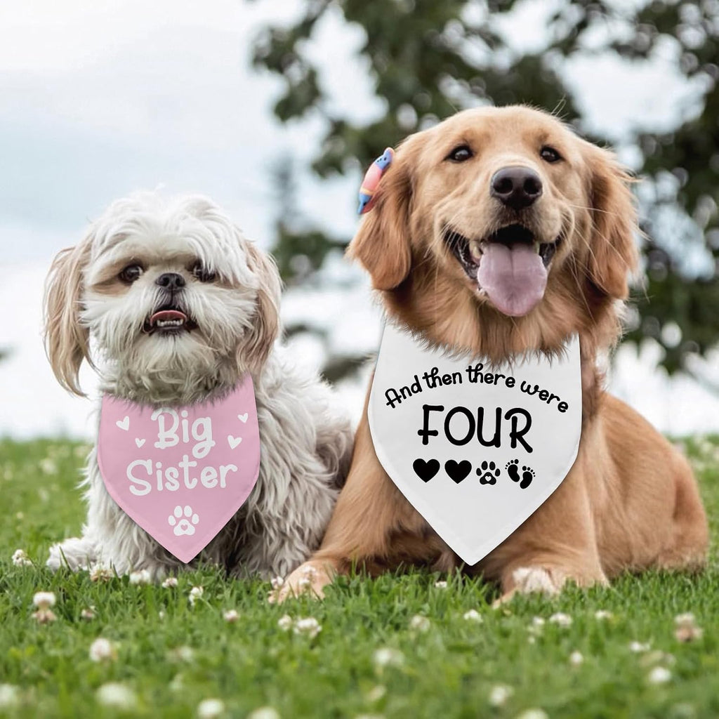 2 Packs Big Sister and Then There were Four Dog Bandana New Baby Gift Adjustable Pet Scarf for Large Medium Small Dogs Pregnancy Announcement Pink Big Sister Gender Reveal Outfit