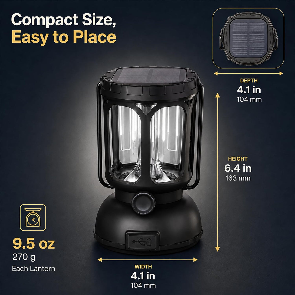 Raynic Camping Lanterns 2 Pack, USB-C & Solar Rechargeable, Long Last