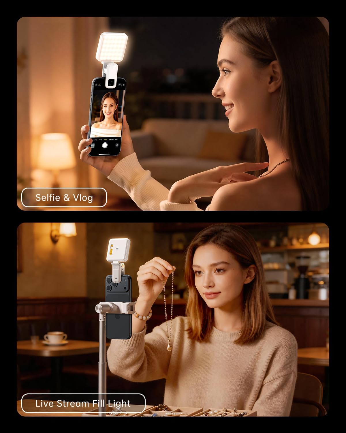 Portable Selfie Light for iPhone: Rechargeable Phone Fill Lights, Ring Light for Camera Picture, Makeup Photo, Video Conferences, Laptop Use, Zoom Meetings, TikTok, Vlog Photography