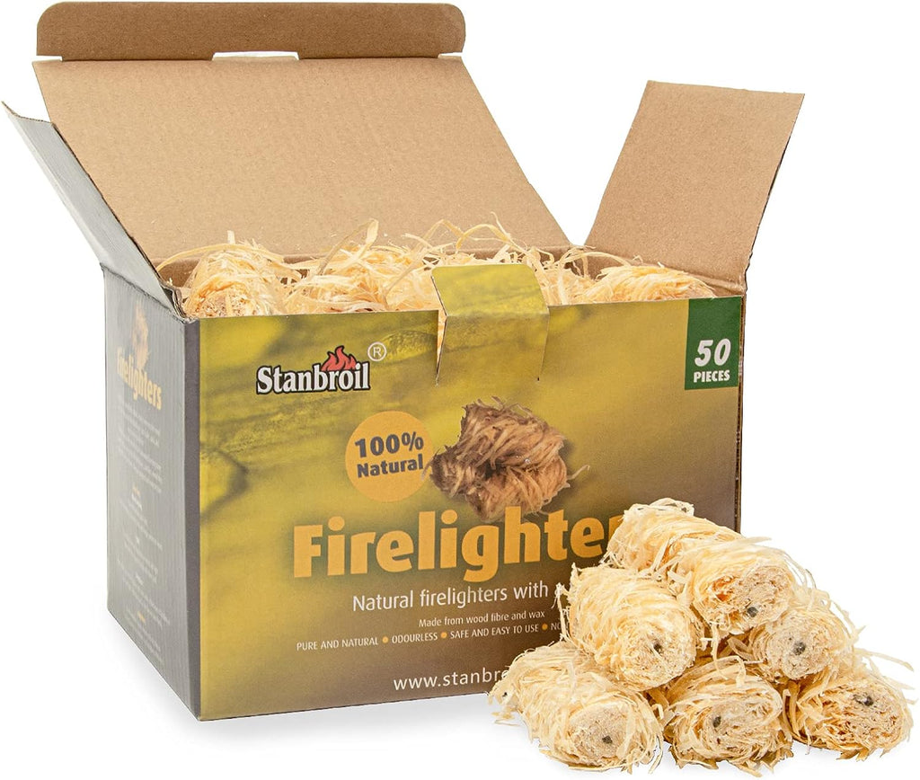 Stanbroil 32 pcs Natural Charcoal Fire Starters Super Fast Lighting