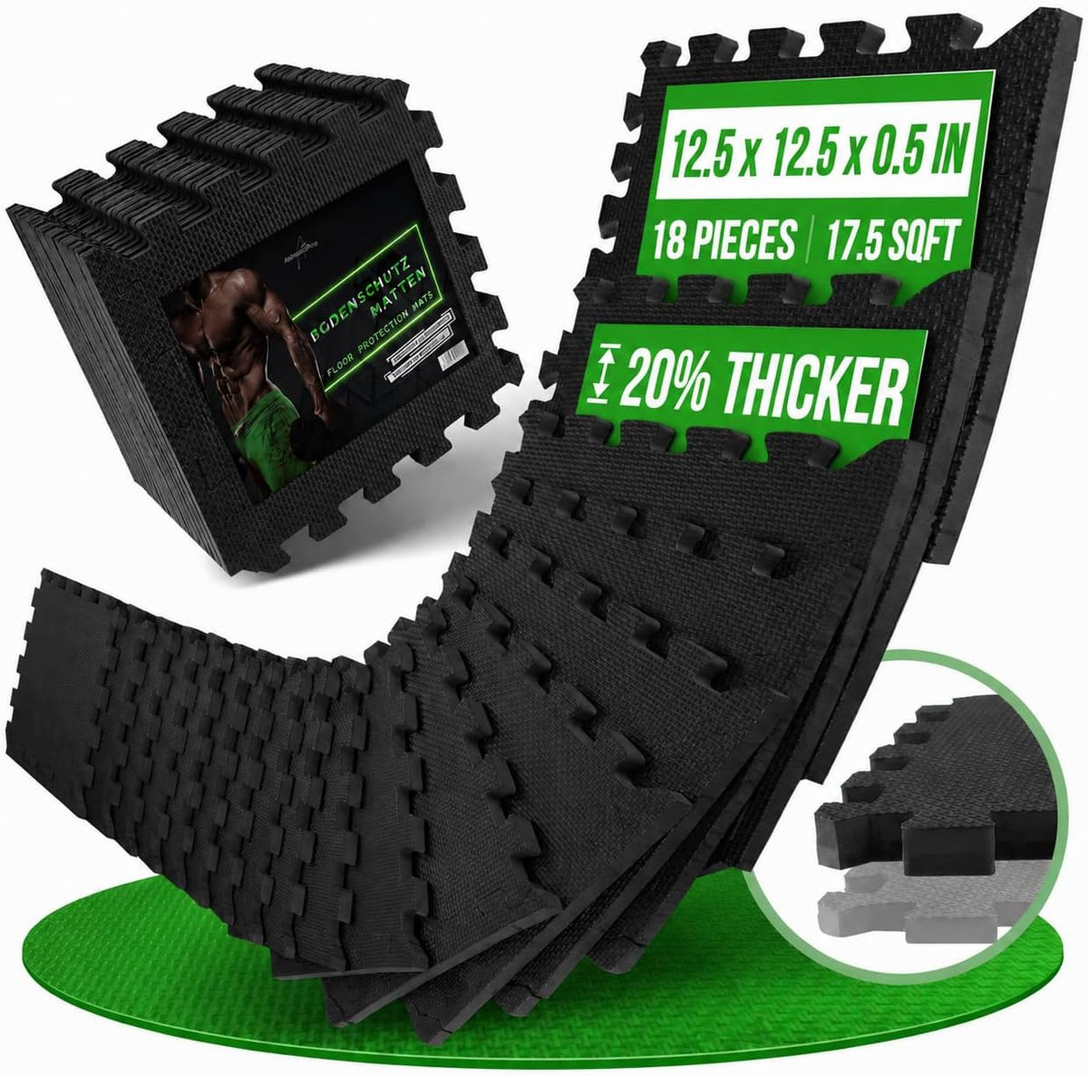 Gym Mats Set – 18pcs EVA Interlocking Foam Floor Tiles, 12.5"x12.5"x0.5", 18 sqft – Gym Flooring for Home Gym, Garage Floor Tiles, Gym Mats for Home Gym, Workout Mat, Exercise Mats, Foam Floor Mat