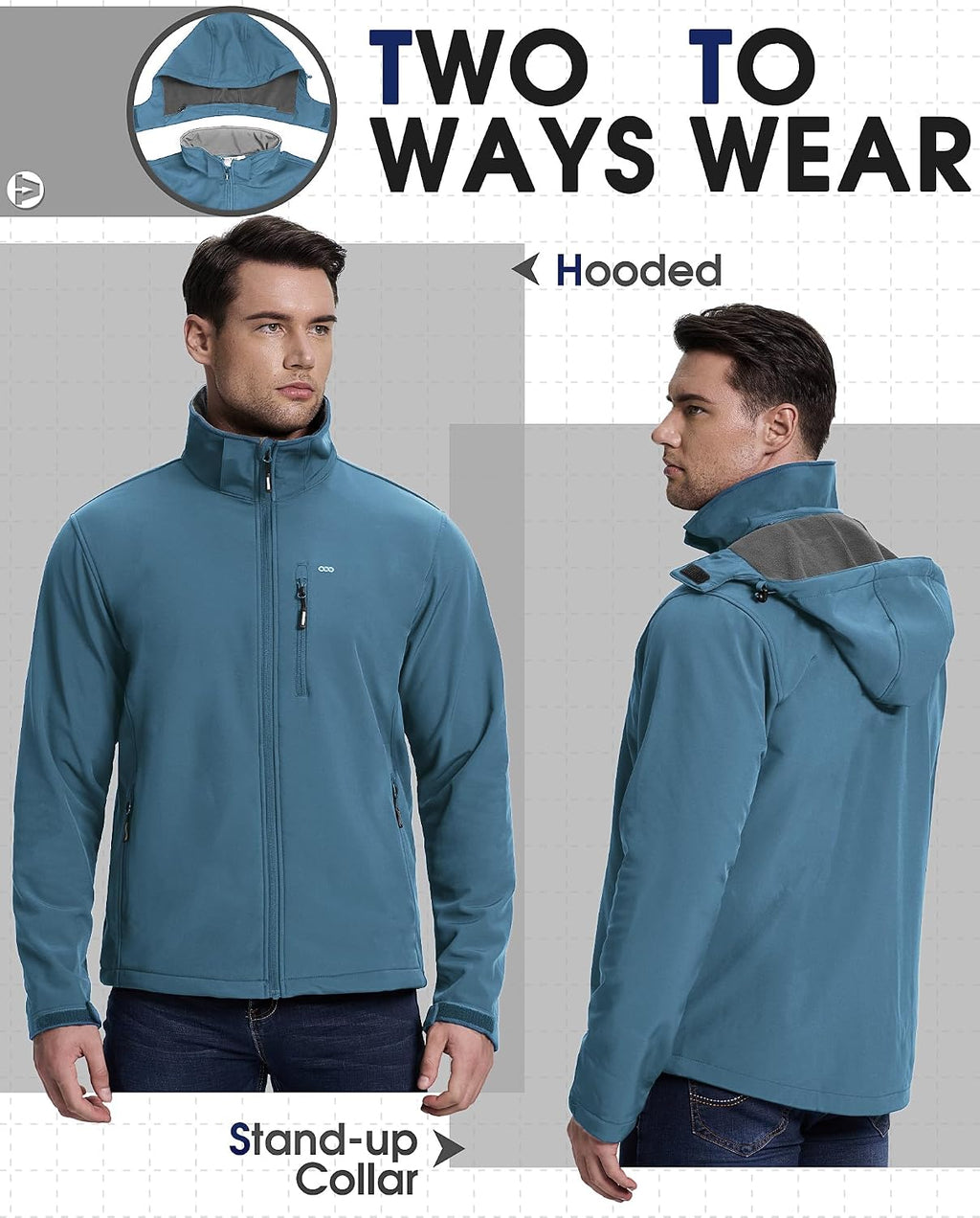33,000ft Men's Hooded Softshell Jacket Waterproof Fleece Windbreaker Jacket