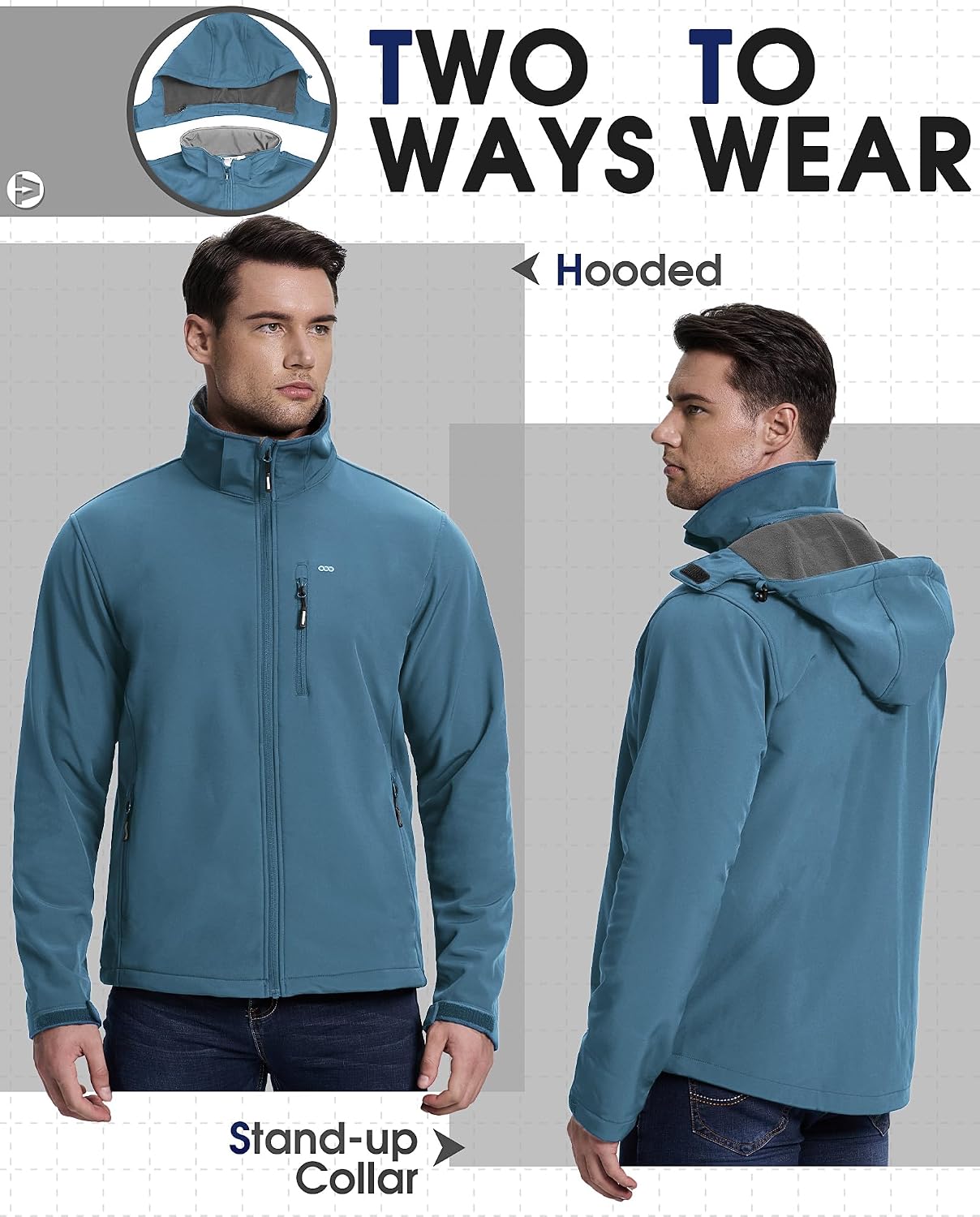 33,000ft Men's Hooded Softshell Jacket Waterproof Fleece Windbreaker Jacket