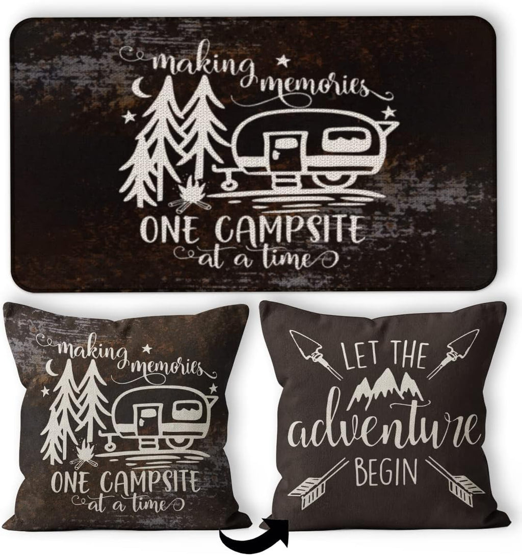 Deer Camping Door Mat - 30''x17'' Rustic Bathroom Rugs, Deer Rug, Cabin Rugs, Forest Rug, Camper Door Mat, RV Decor, Log Cabin Decor