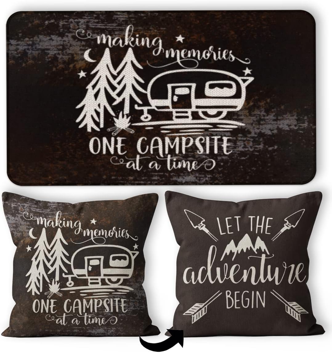Deer Camping Door Mat - 30''x17'' Rustic Bathroom Rugs, Deer Rug, Cabin Rugs, Forest Rug, Camper Door Mat, RV Decor, Log Cabin Decor