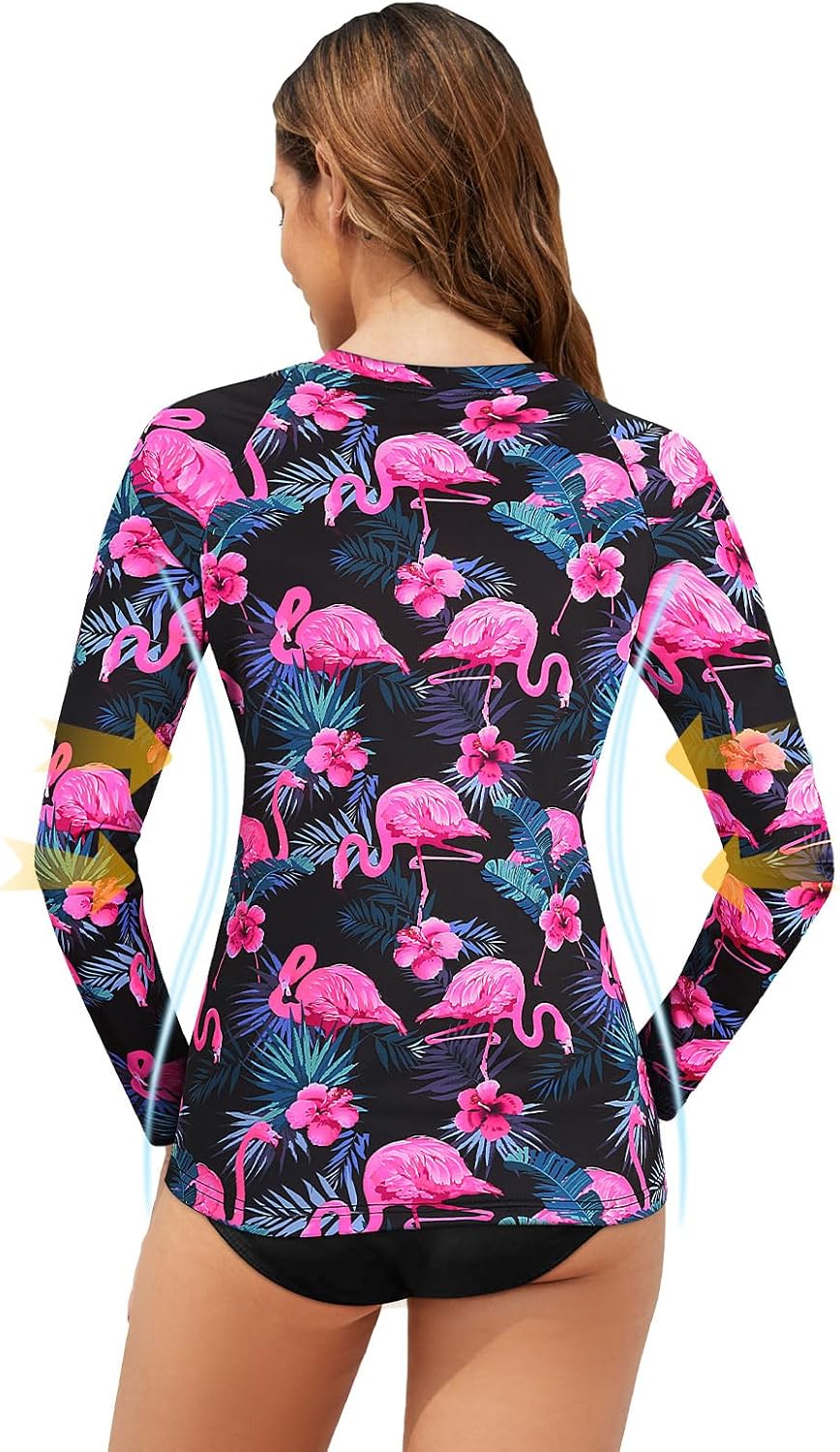 Tanst Sky Women's Rash Guard Swim Top Long Sleeve Bathing Suits UV Shirt Zipper Rashguard Swimsuit