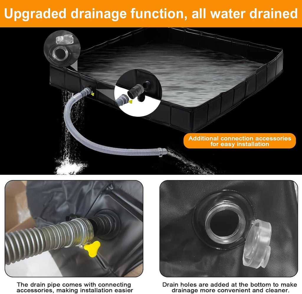 Upgraded Portable Shower Pan 41" x 41" x 5" with Mesh Storage Bag, Foldable Camping Shower Base & Floor with Detachable Drain Pipe Ideal for Camping, RV, Outdoor, Indoor and Portable Shower Stall