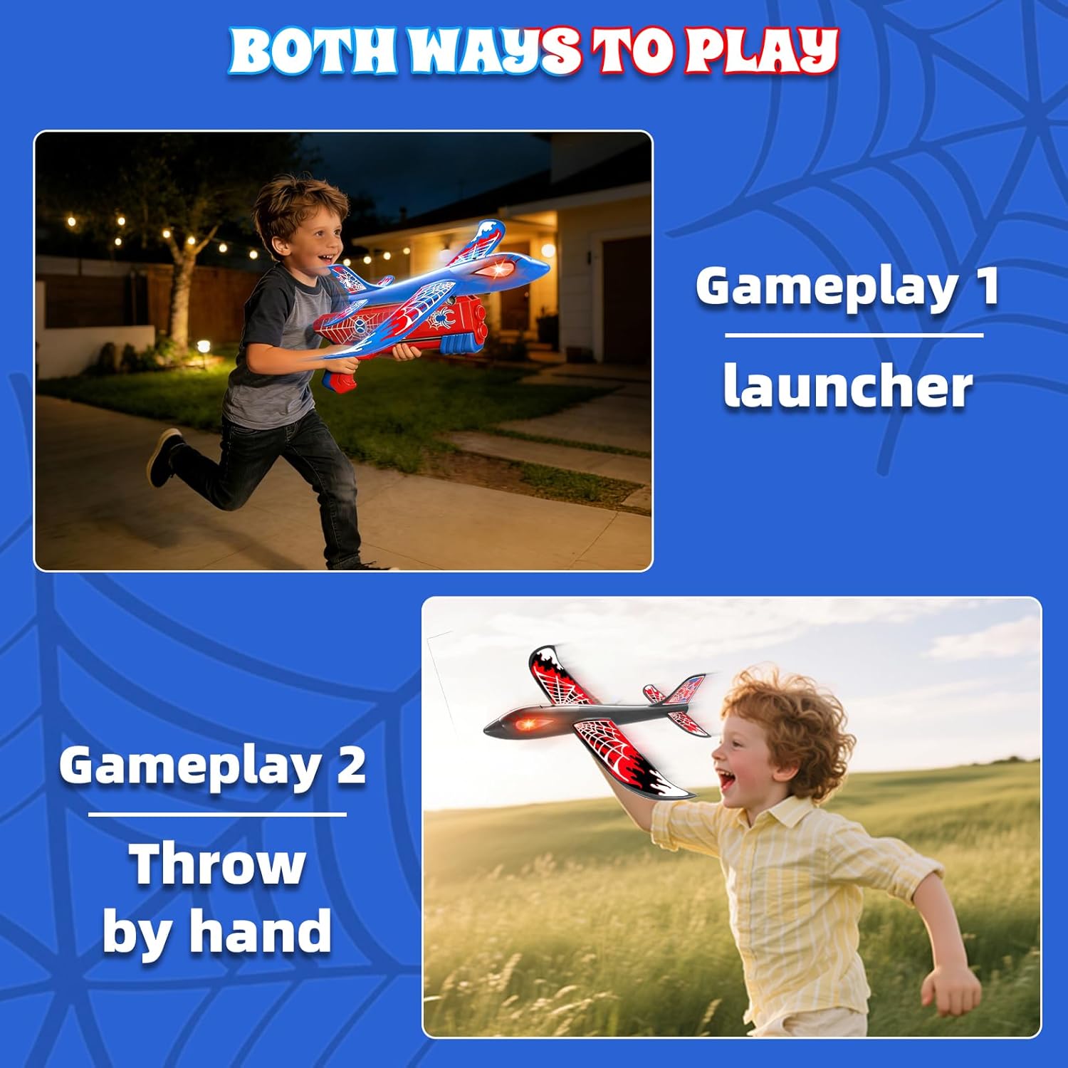 3 Pack Foam Airplane Launcher Toys for Kids ages 4-8, 13.2" LED Glider
