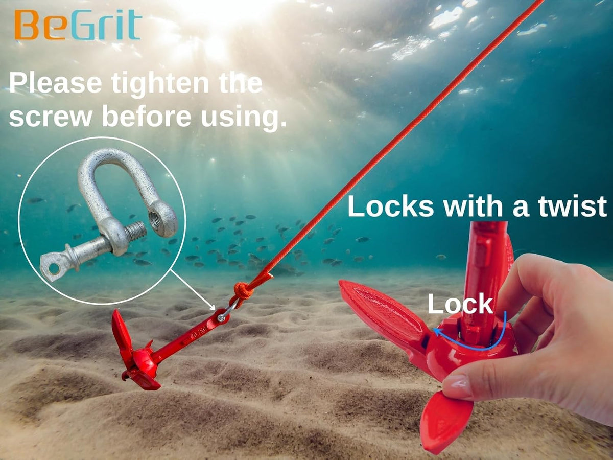 BeGrit Small Kayak Anchor w/Rope, Folding Marine Anchor for Paddle Board