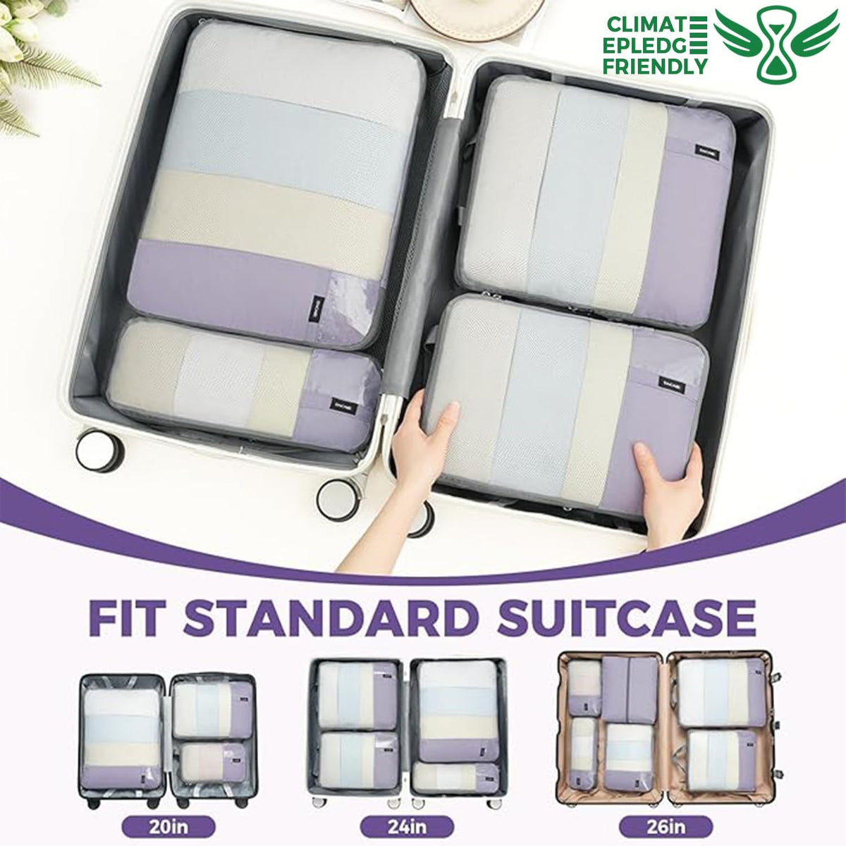 BAGAIL Lightweight Compression Packing Cubes for Travel, 6 Set,Dusty Purple