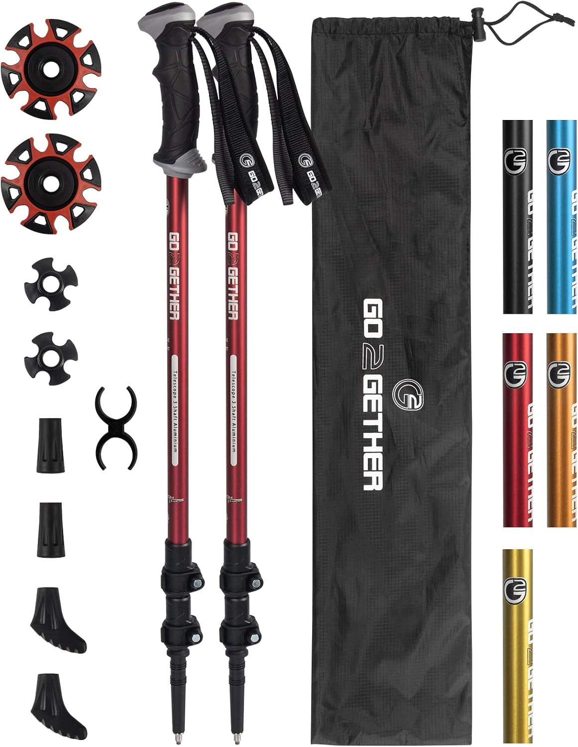 G2 GO2GETHER Aluminum Trekking Poles - Quick Adjustable Locks, Comfort Handle, Padded Strap, Snow Baskets - Walking Sticks Suitable for Hiking, Walking