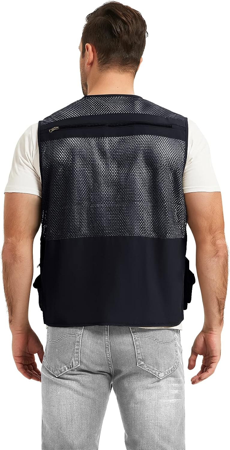 Flygo Men's Fishing Vest Utility Lightweight Outdoor Travel Safari Photo Cargo Vest with 16 Pockets