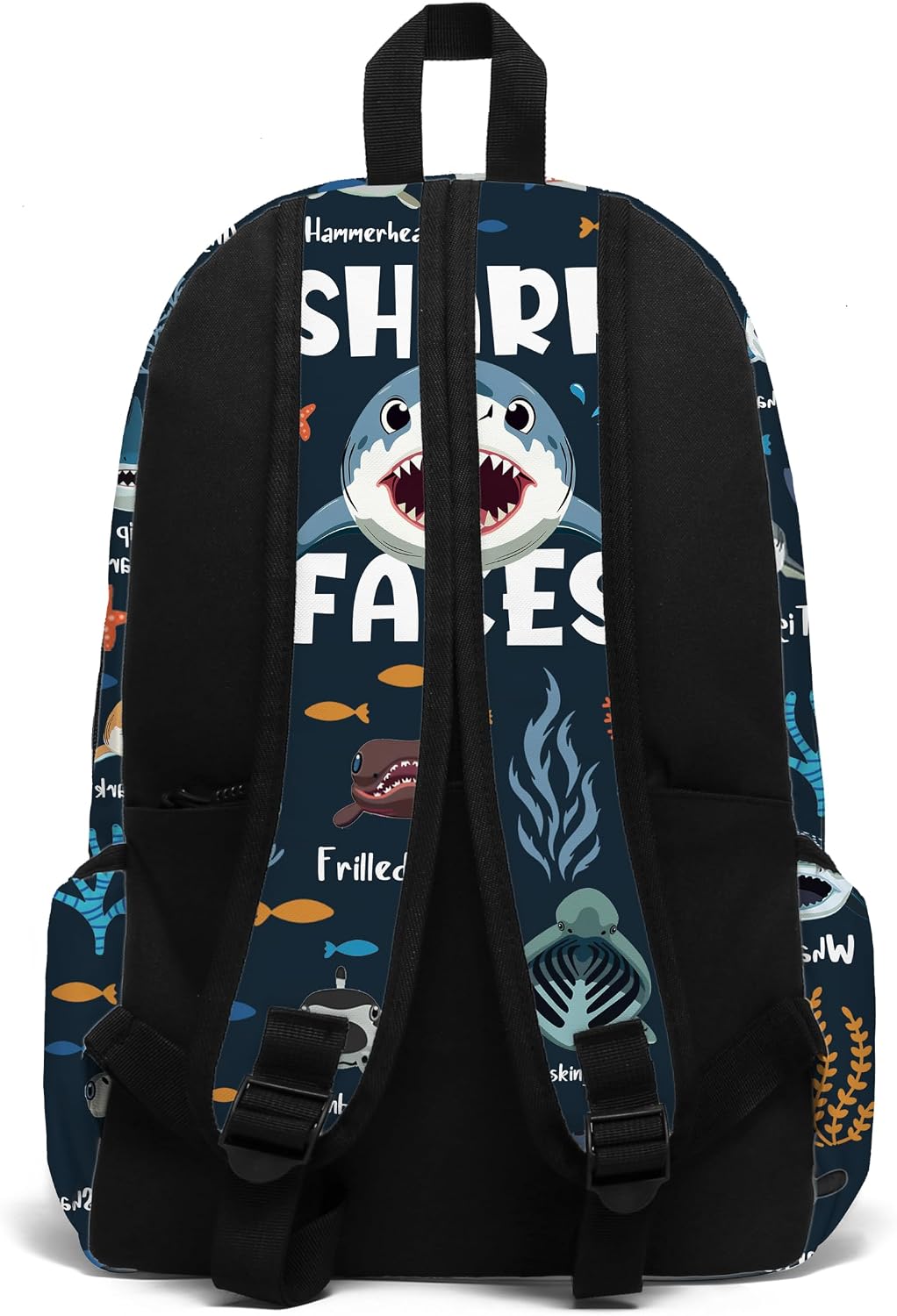 Funny Shark Faces School Backpack for Boys Girls, Shark Backpack for School Kids Bookbag, 17 Inch Ocean Animals Theme Laptop Back Pack for Travel Hiking Camping