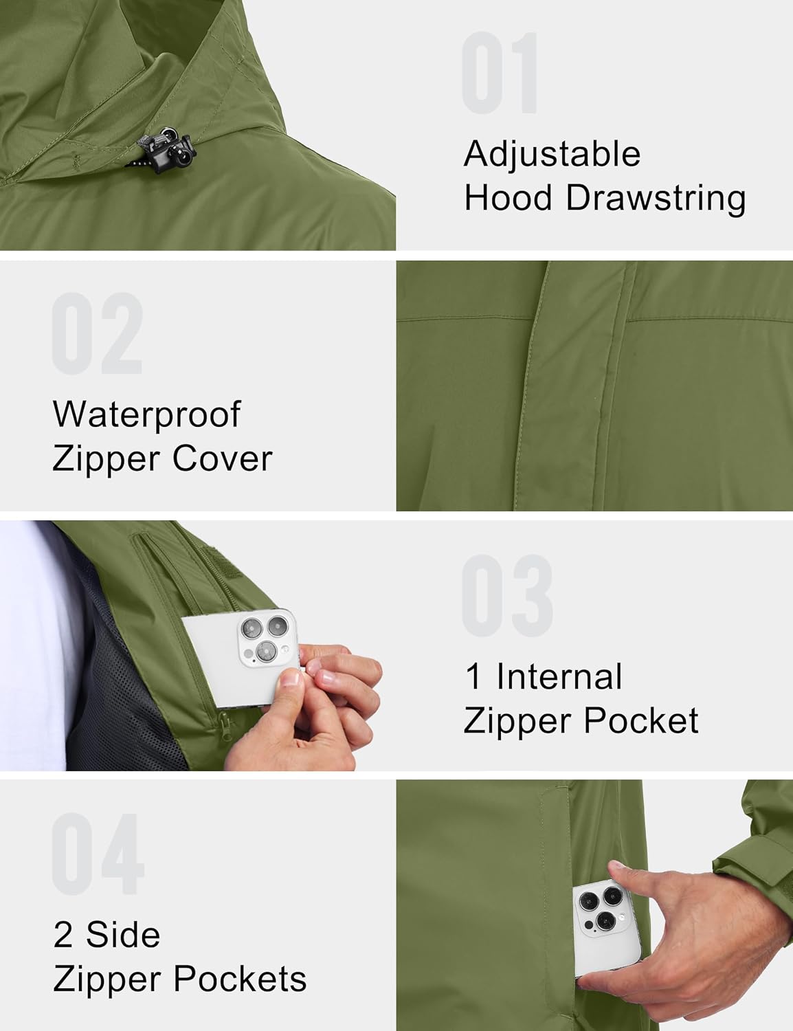 Little Donkey Andy Men's Waterproof Rain Jacket Outdoor Raincoat for Hiking