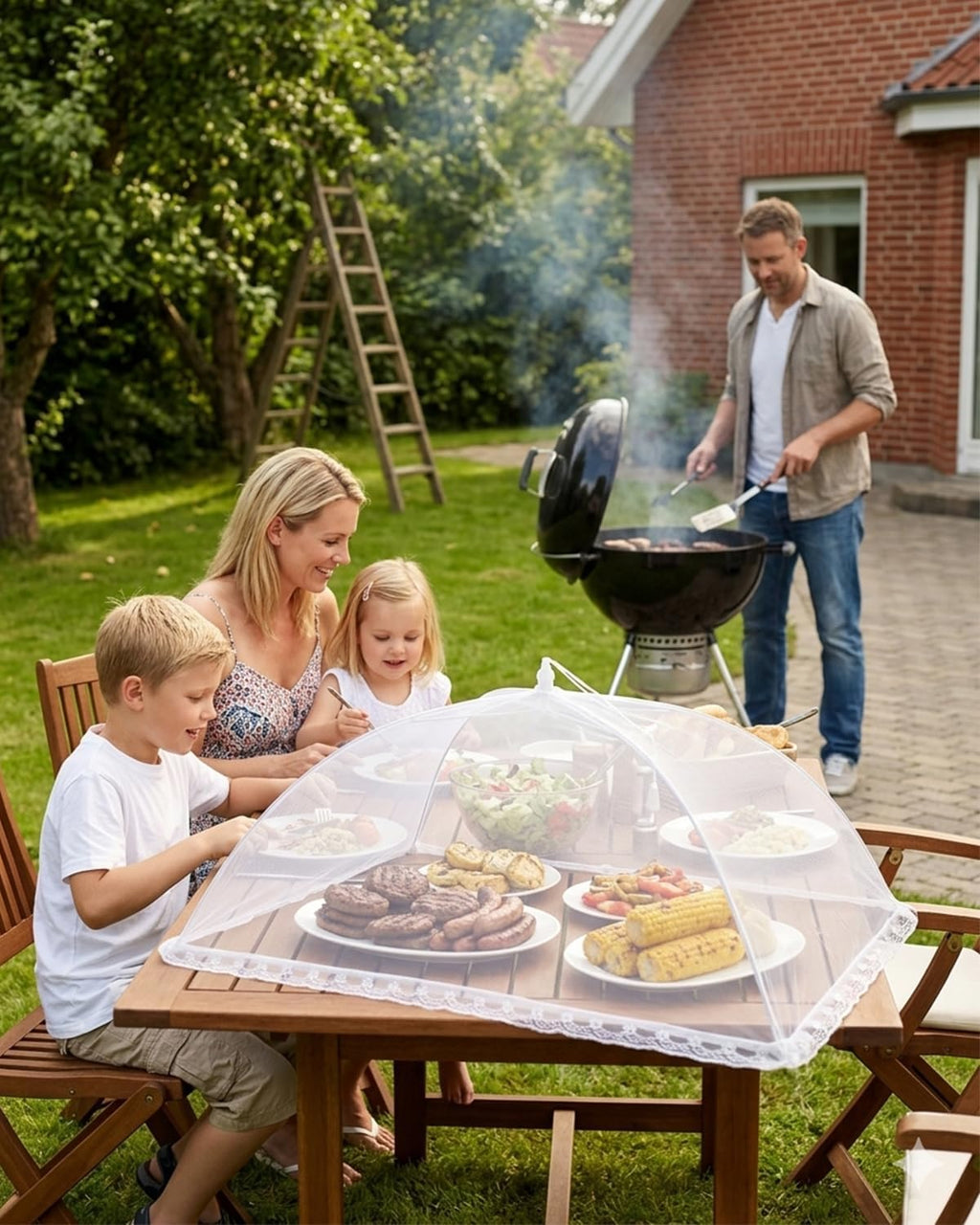 Food Covers for Outside - 2 Extra Large (40 x 25 in) & 6 Large (17 x 17 in) Pop-Up Umbrella Screen Tents- Breathable Outdoor Mesh Food Covers & Picnic Essentials - Collapsible Mesh Food Tent