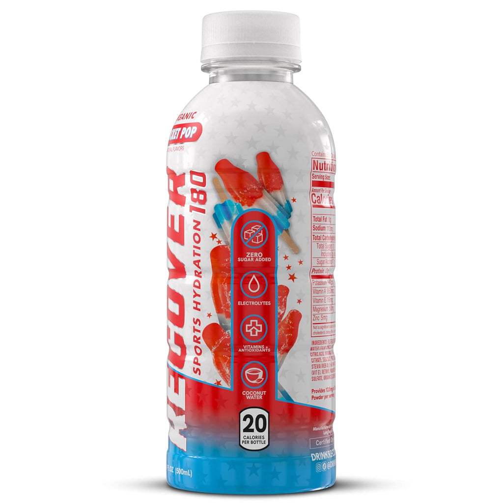 RECOVER 180 Organic Sports Hydration Drink, No Sugar Added, 20 Calorie Sports Beverage, Organic Flavors With Vitamins, Potassium-Packed Electrolytes (16.9 Fl Oz (Pack of 12), Rocket Pop)