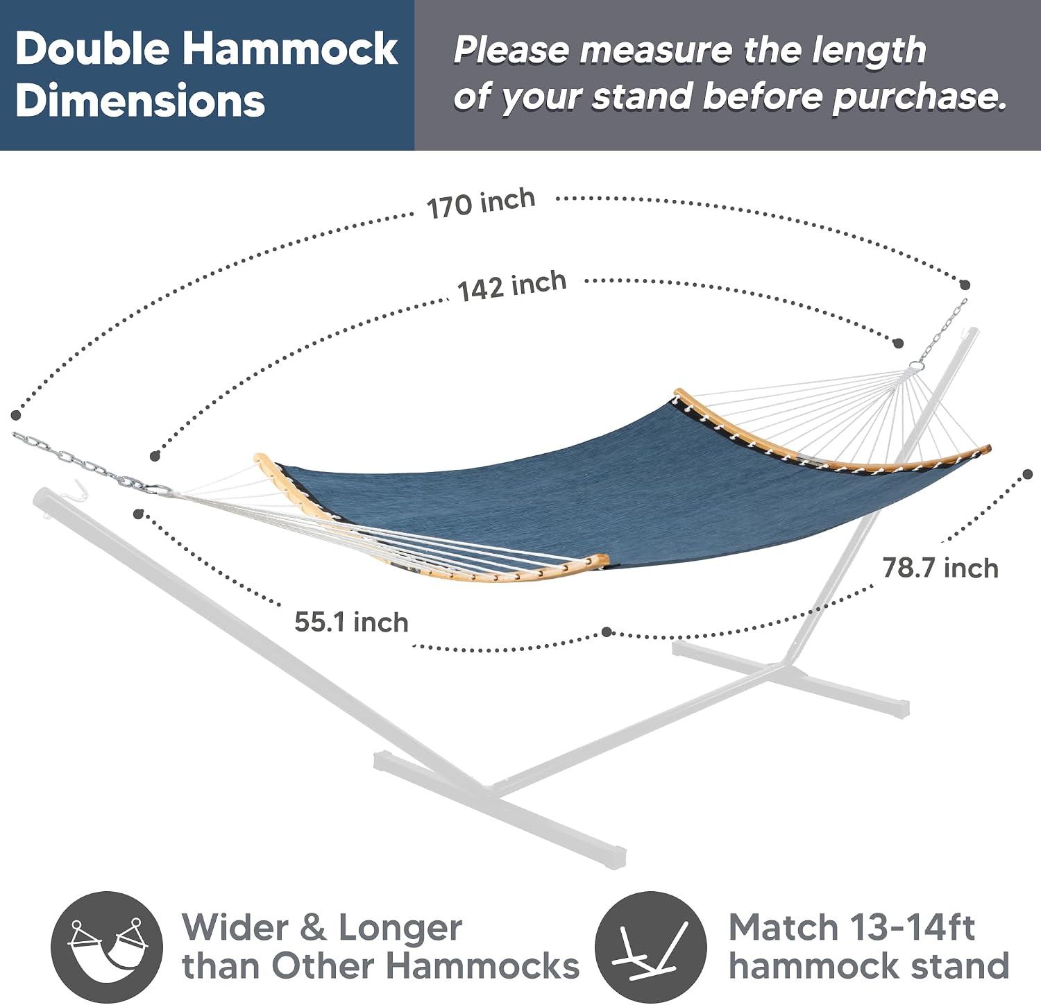 SUNCREAT Heavy Duty Hammock for Poolside, Garden, Backyard, Patio, Navy