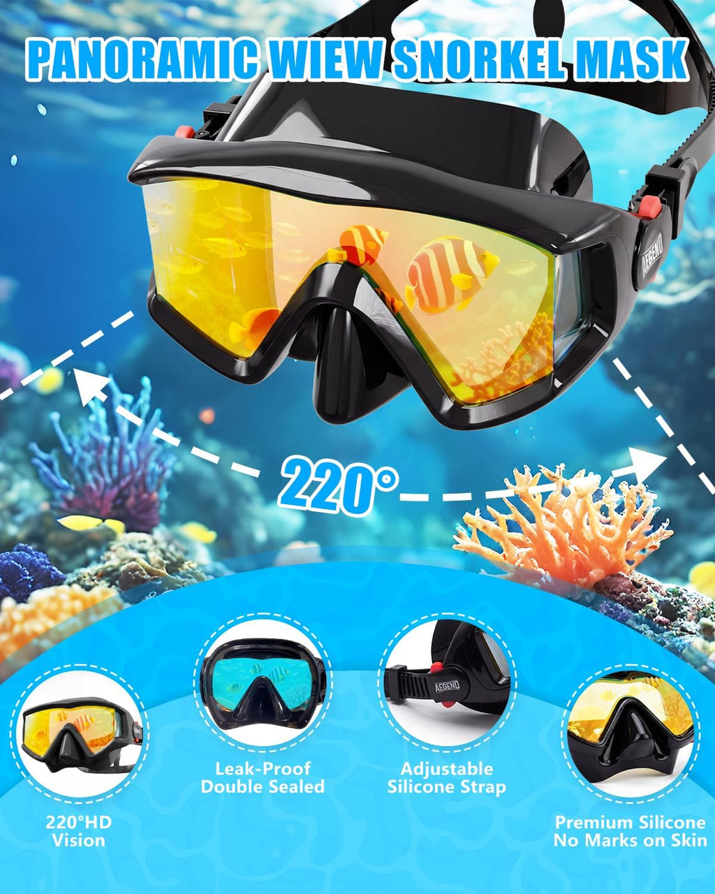 Aegend Swim Goggles for Adult 220° Wide View Anti-Fog Goggles for Swimmming
